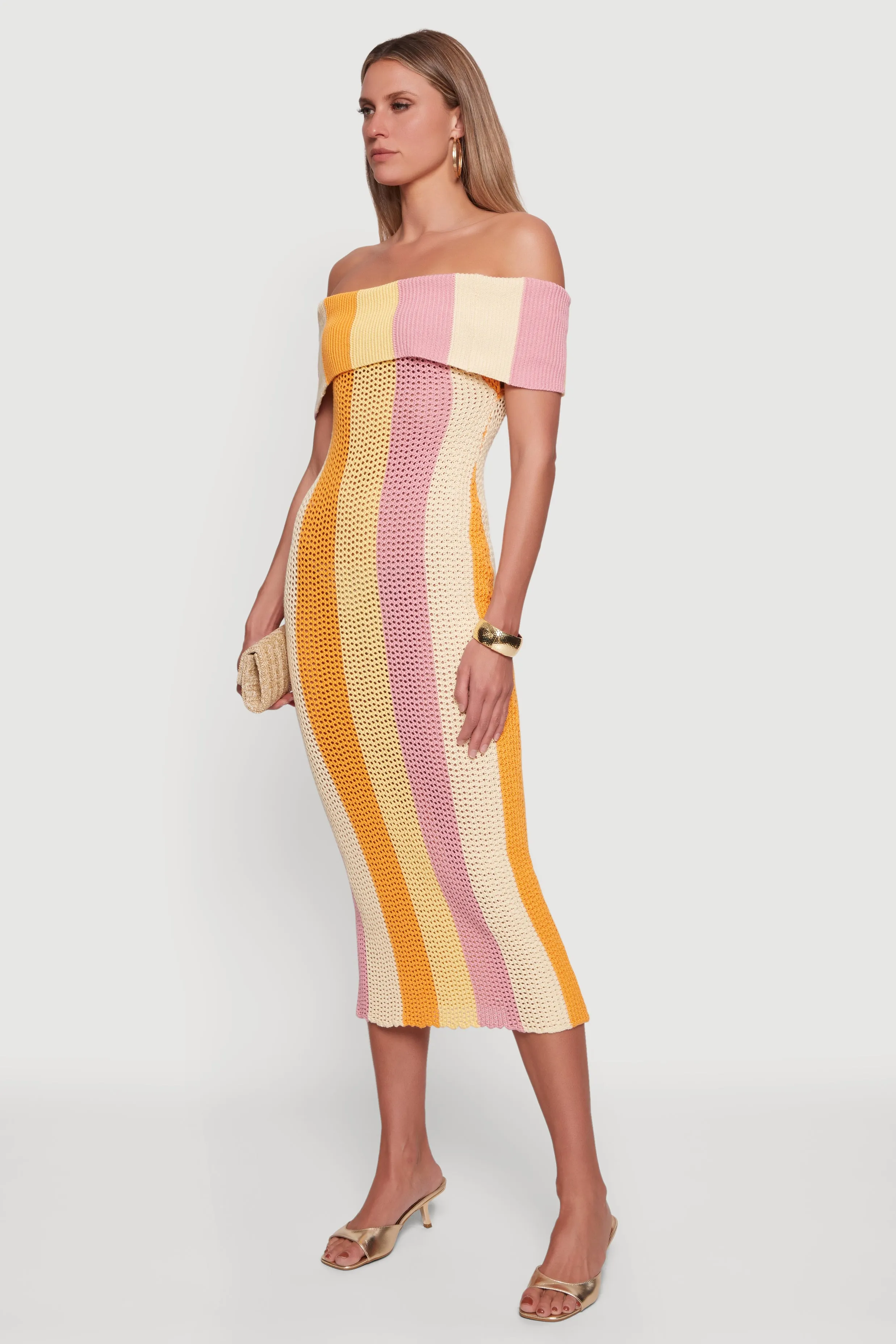 Fold Over Off The Shoulder Crochet Midi Dress sold by Rainbow product image thumbnail 2