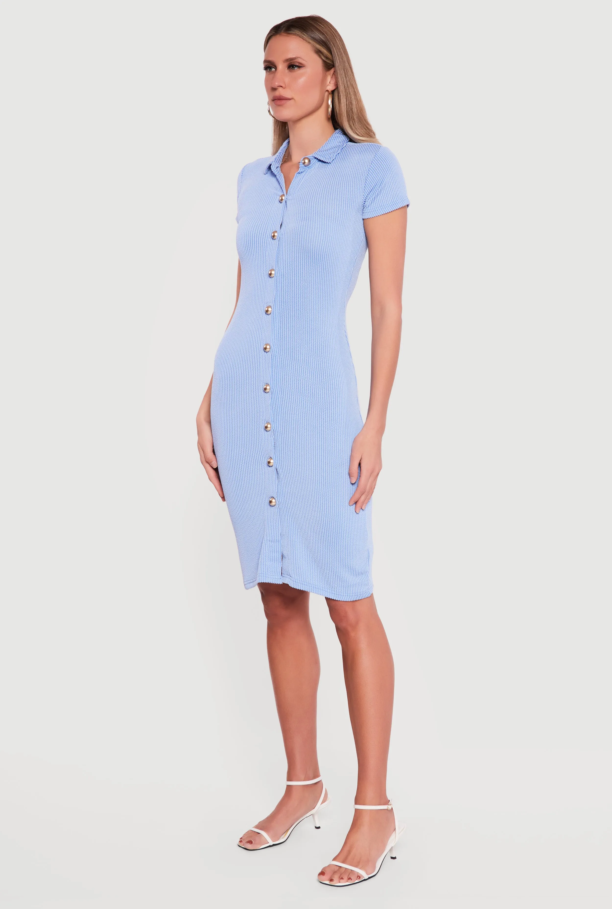 Rib Knit Button Front Midi Shirt Dress sold by Rainbow product image thumbnail 2