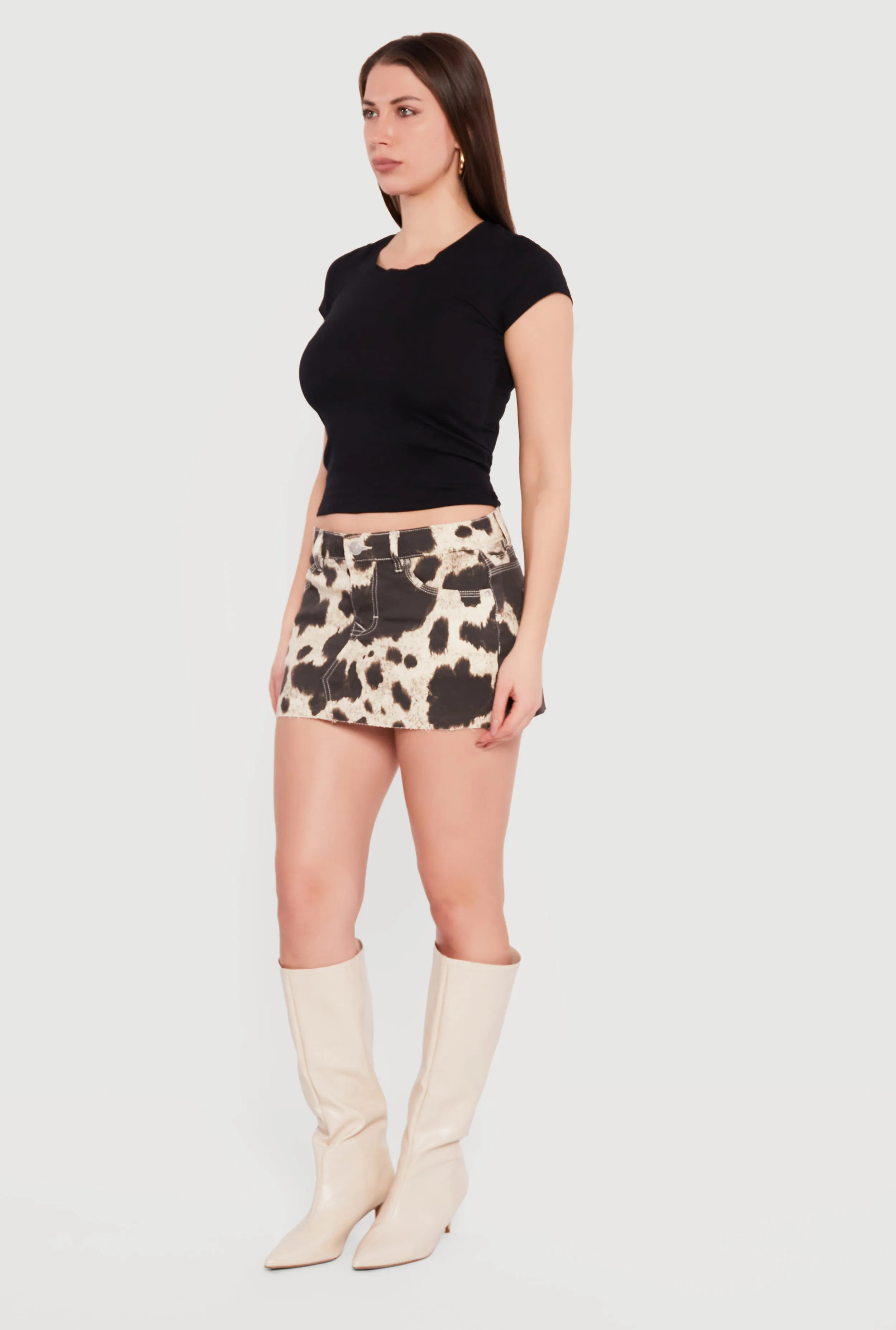 Cow Print Raw Hem Mini Skirt sold by Rainbow product image thumbnail 2