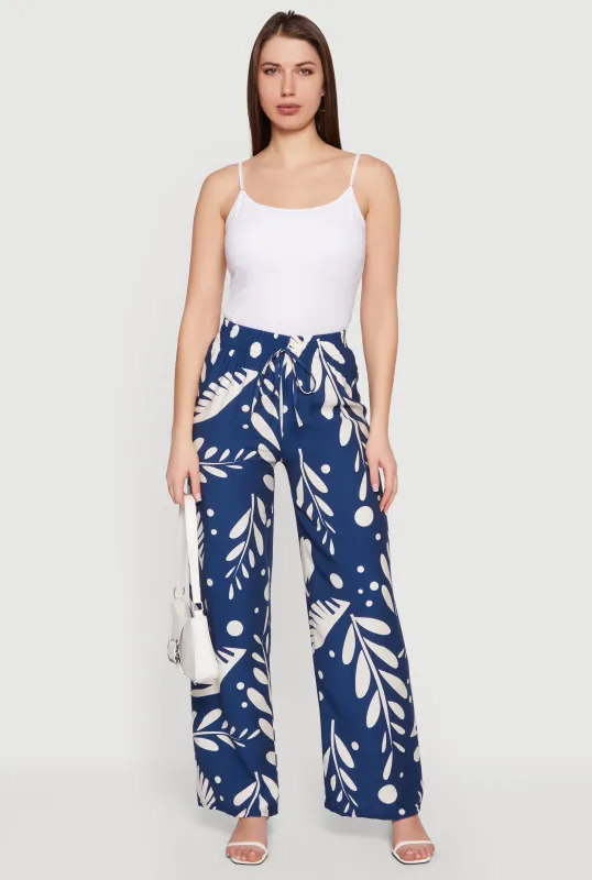 Floral Print Crepe Knit High Waisted Pull On Pants made by Rainbow