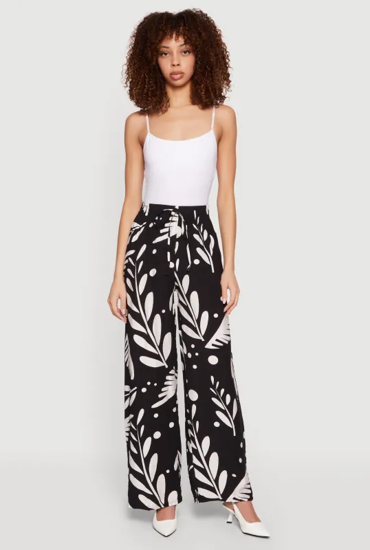 Floral Print Crepe Knit High Waisted Pull On Pants made by Rainbow