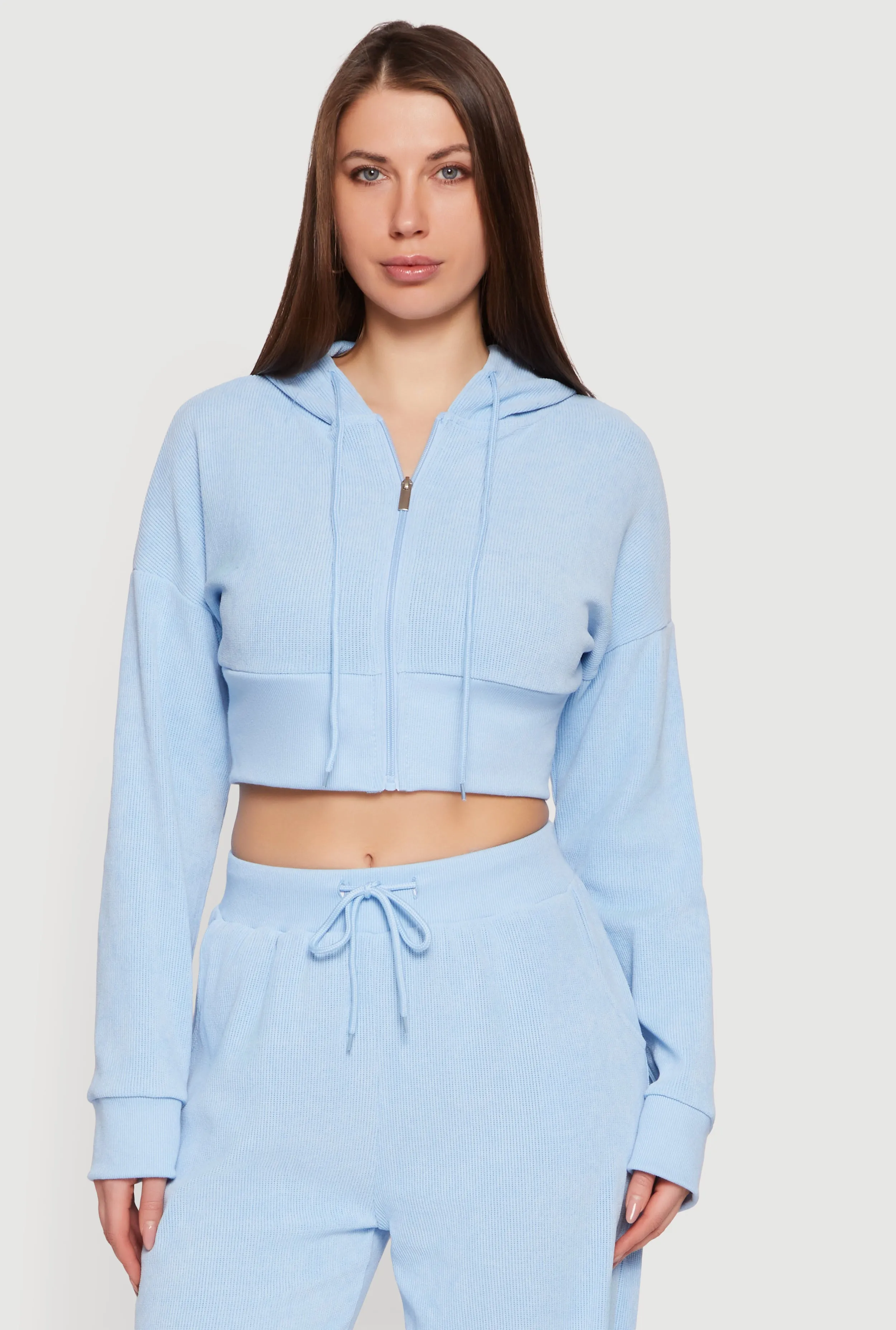 Rib Knit Cropped Zip Front Hoodie sold by Rainbow product image thumbnail 5