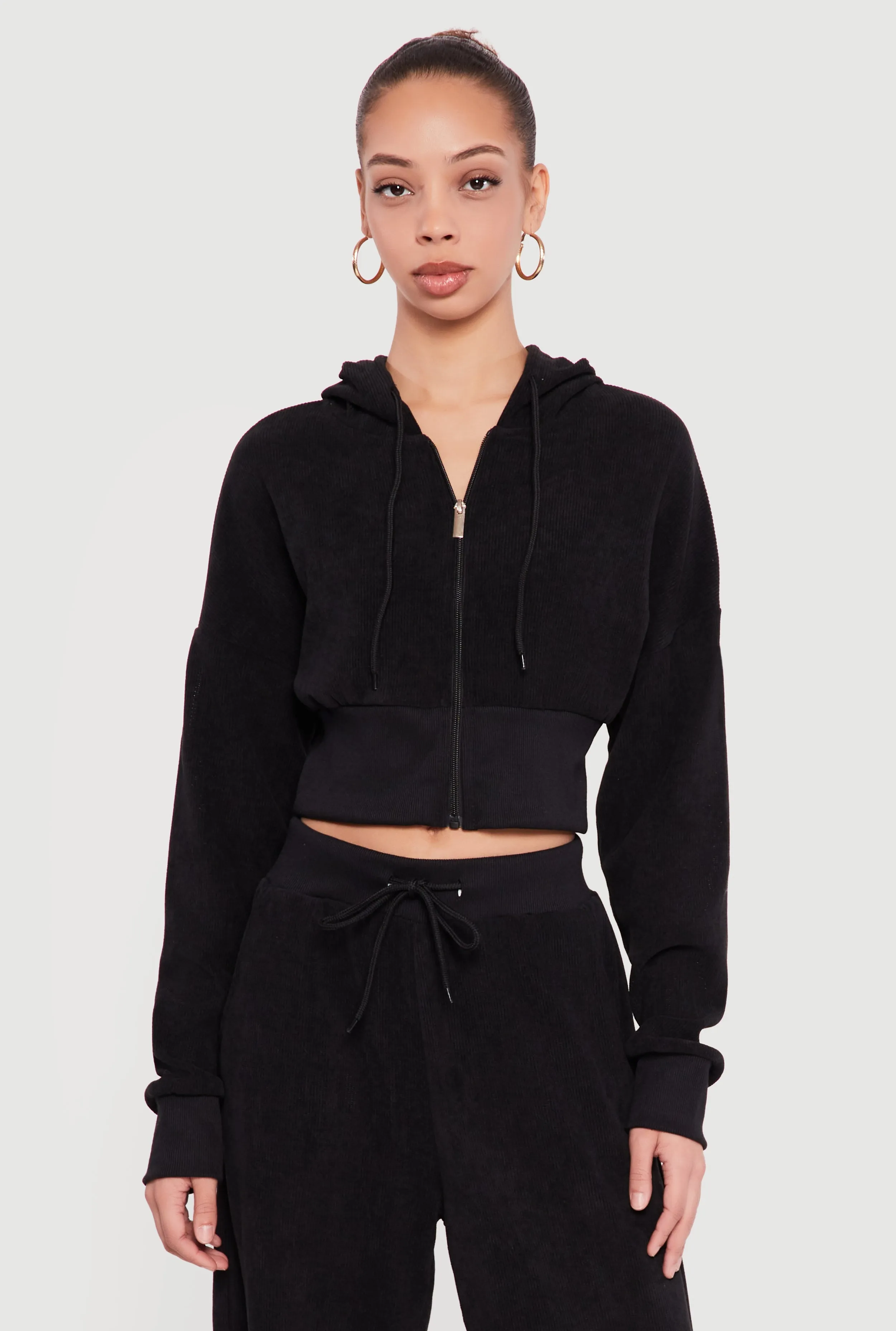 Rib Knit Cropped Zip Front Hoodie sold by Rainbow product image thumbnail 4