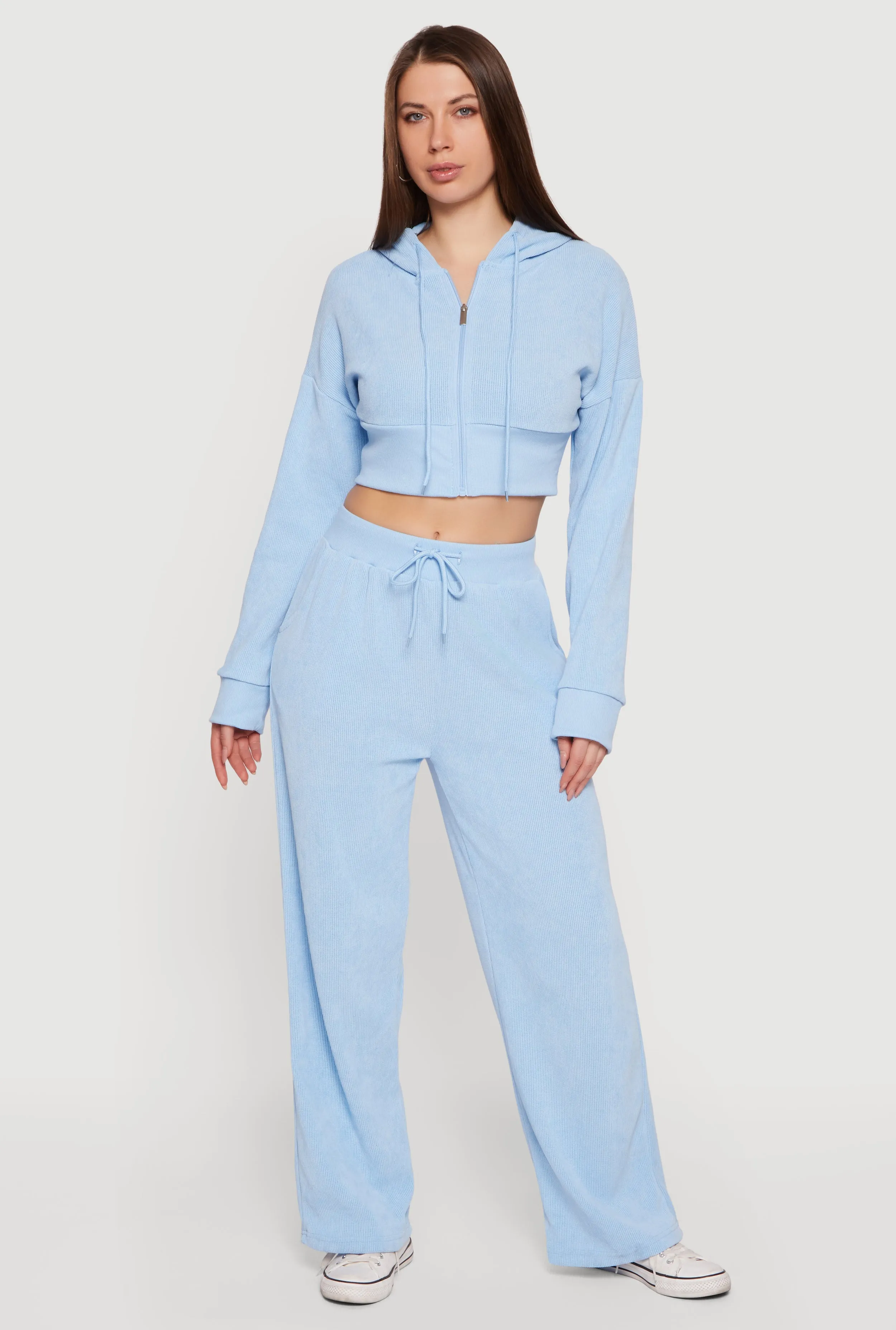 Rib Knit Cropped Zip Front Hoodie sold by Rainbow product image thumbnail 2