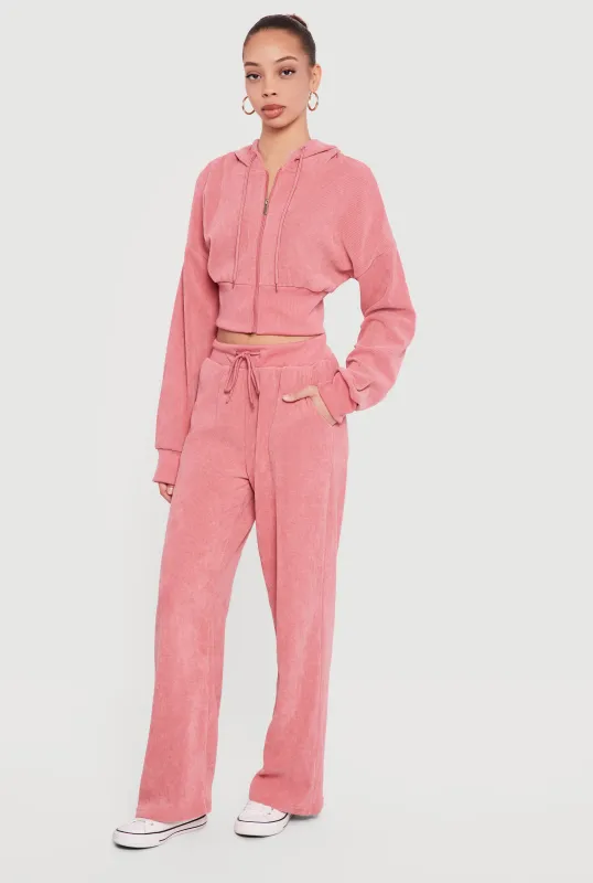 Drawstring Ribbed Knit Pants made by Rainbow