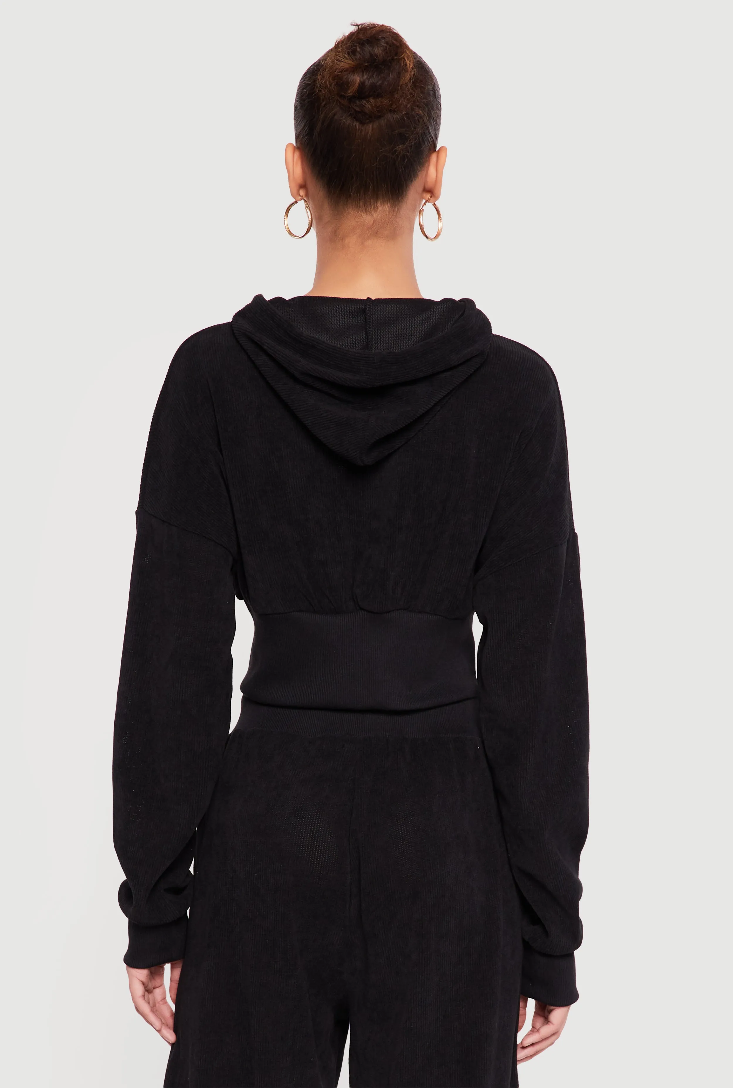 Rib Knit Cropped Zip Front Hoodie sold by Rainbow product image thumbnail 5