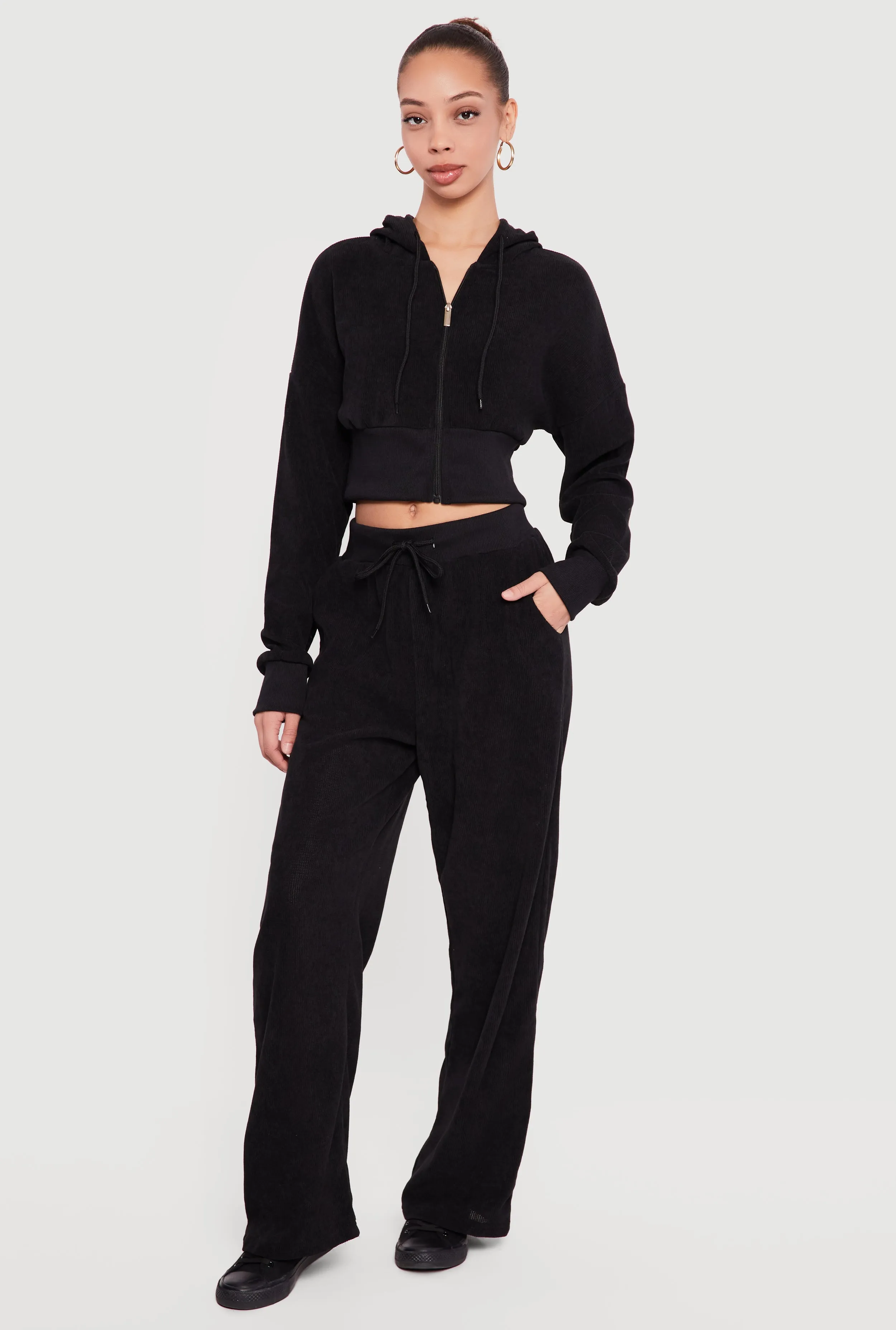 Rib Knit Cropped Zip Front Hoodie sold by Rainbow product image thumbnail 2