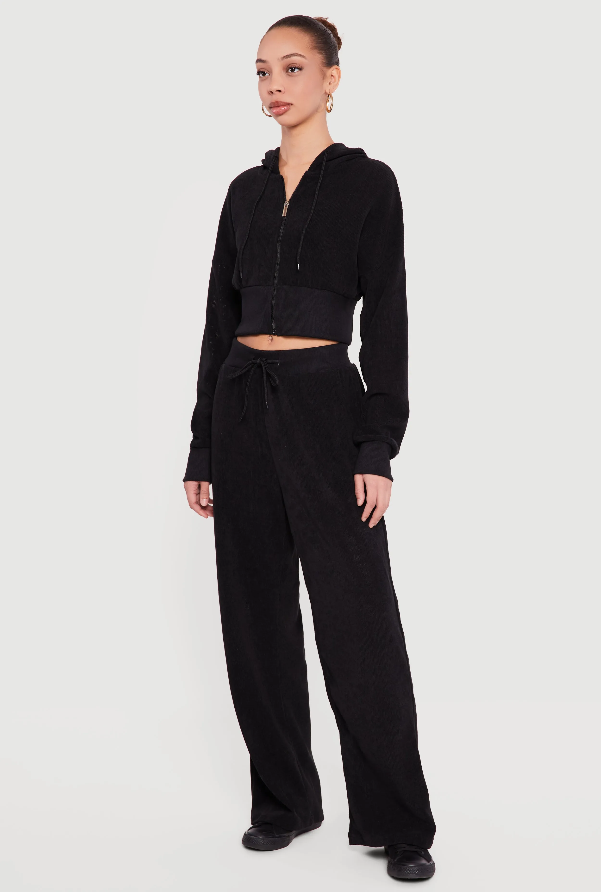 Rib Knit Cropped Zip Front Hoodie sold by Rainbow product image thumbnail 3