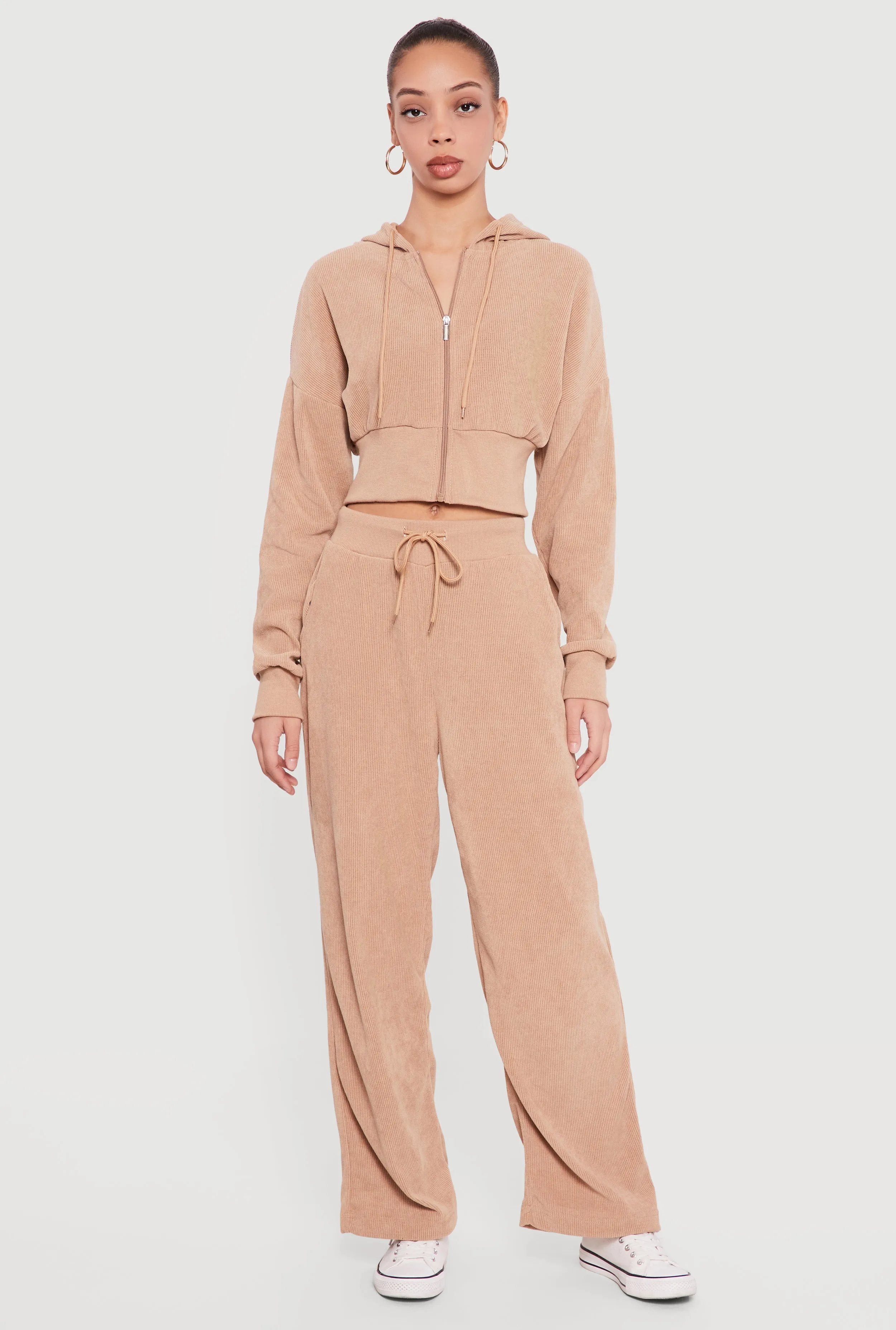 Rib Knit Cropped Zip Front Hoodie sold by Rainbow product image thumbnail 2