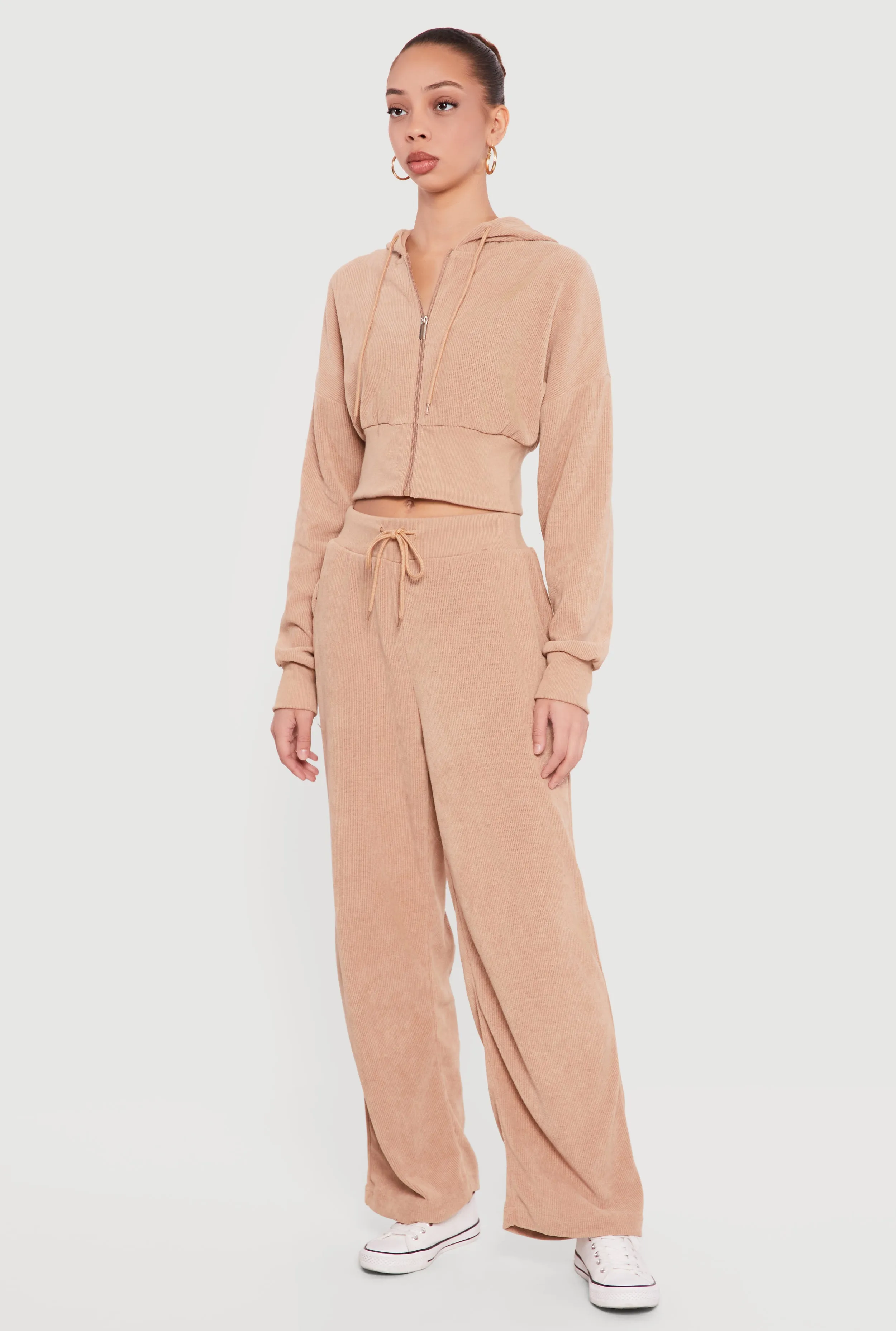 Rib Knit Cropped Zip Front Hoodie sold by Rainbow product image thumbnail 3