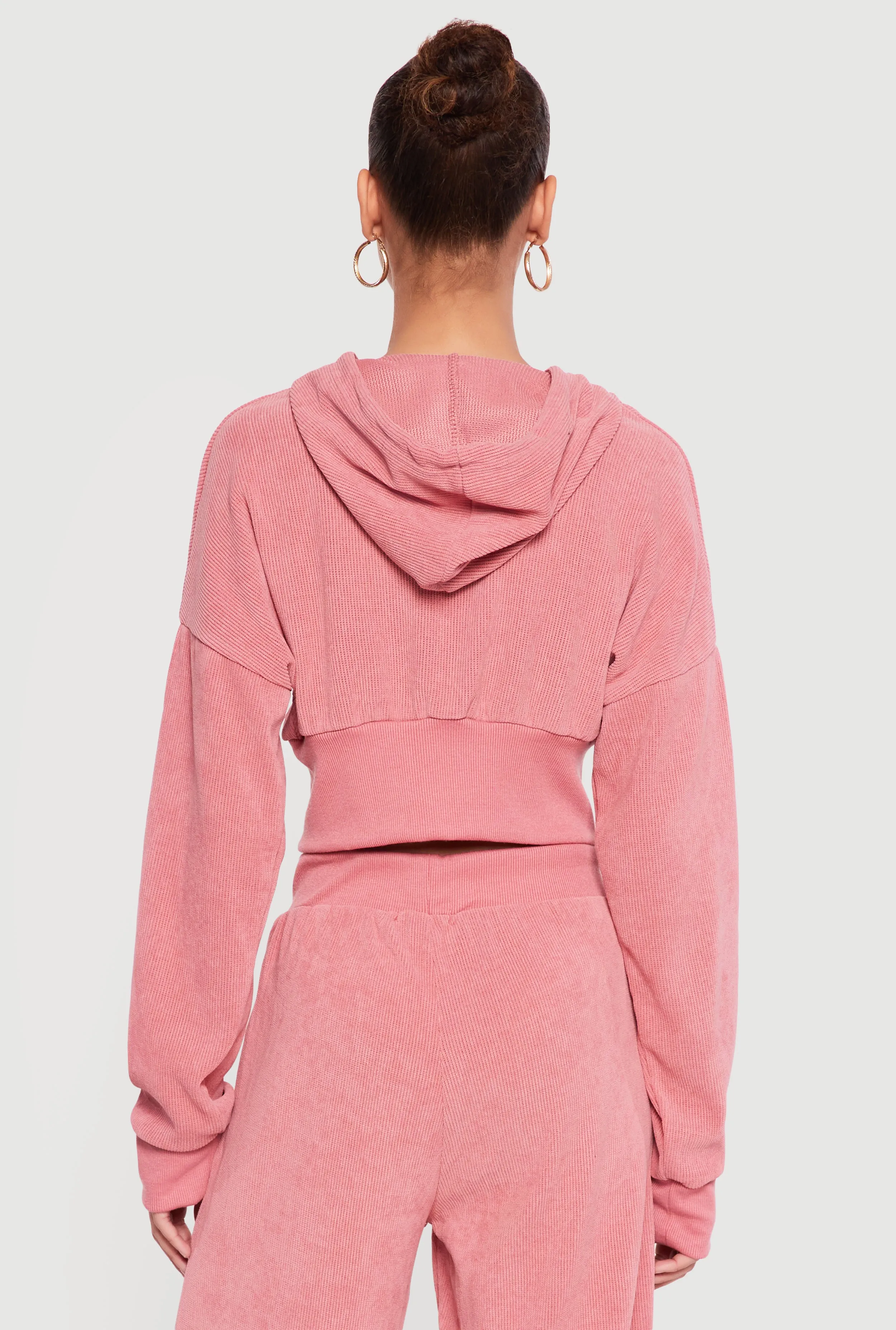 Rib Knit Cropped Zip Front Hoodie sold by Rainbow product image thumbnail 5