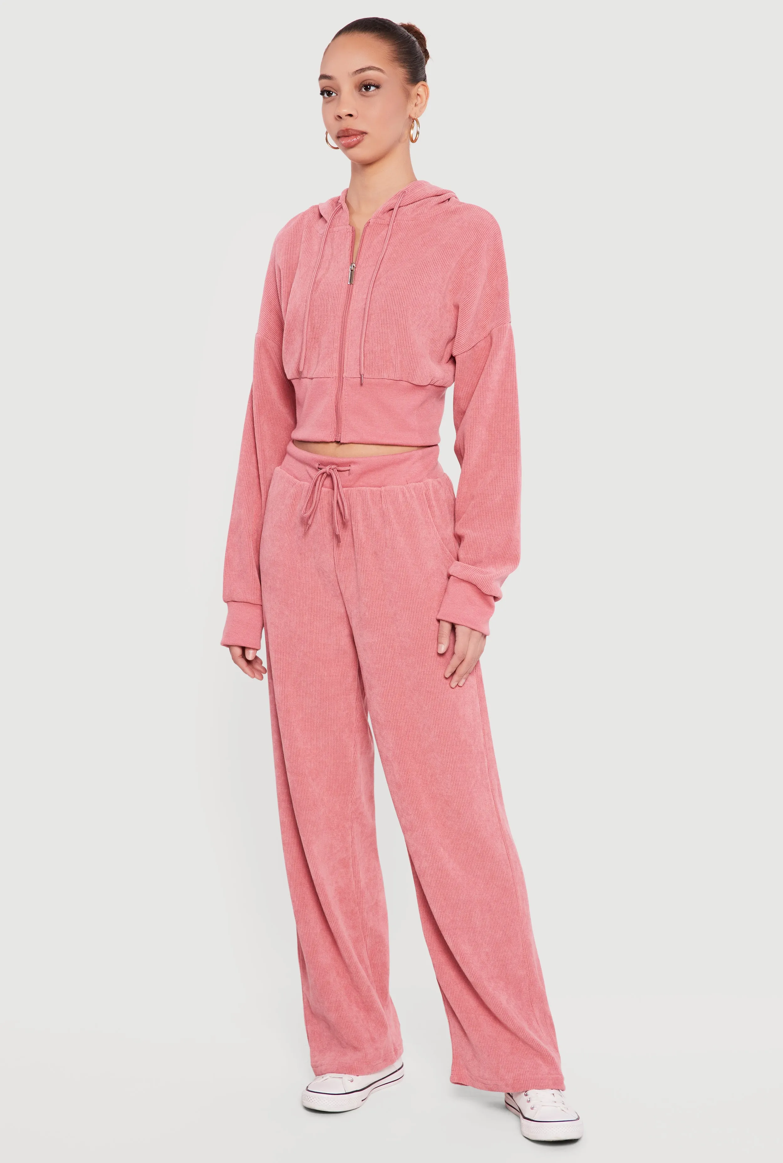 Rib Knit Cropped Zip Front Hoodie sold by Rainbow product image thumbnail 3