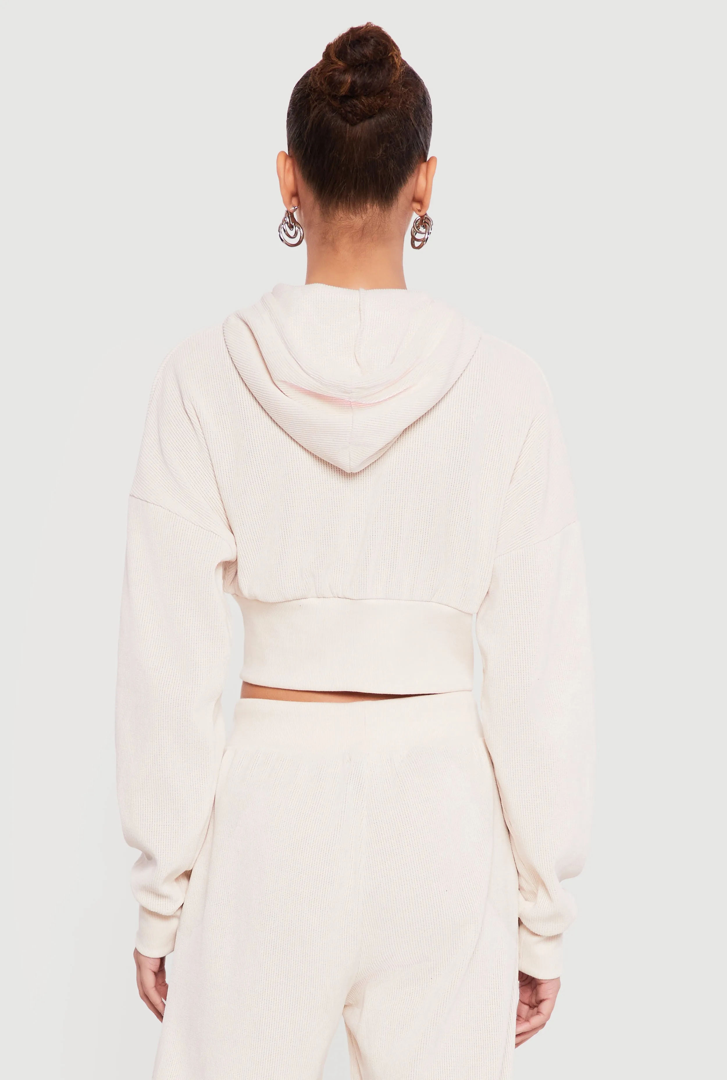 Rib Knit Cropped Zip Front Hoodie sold by Rainbow product image thumbnail 5