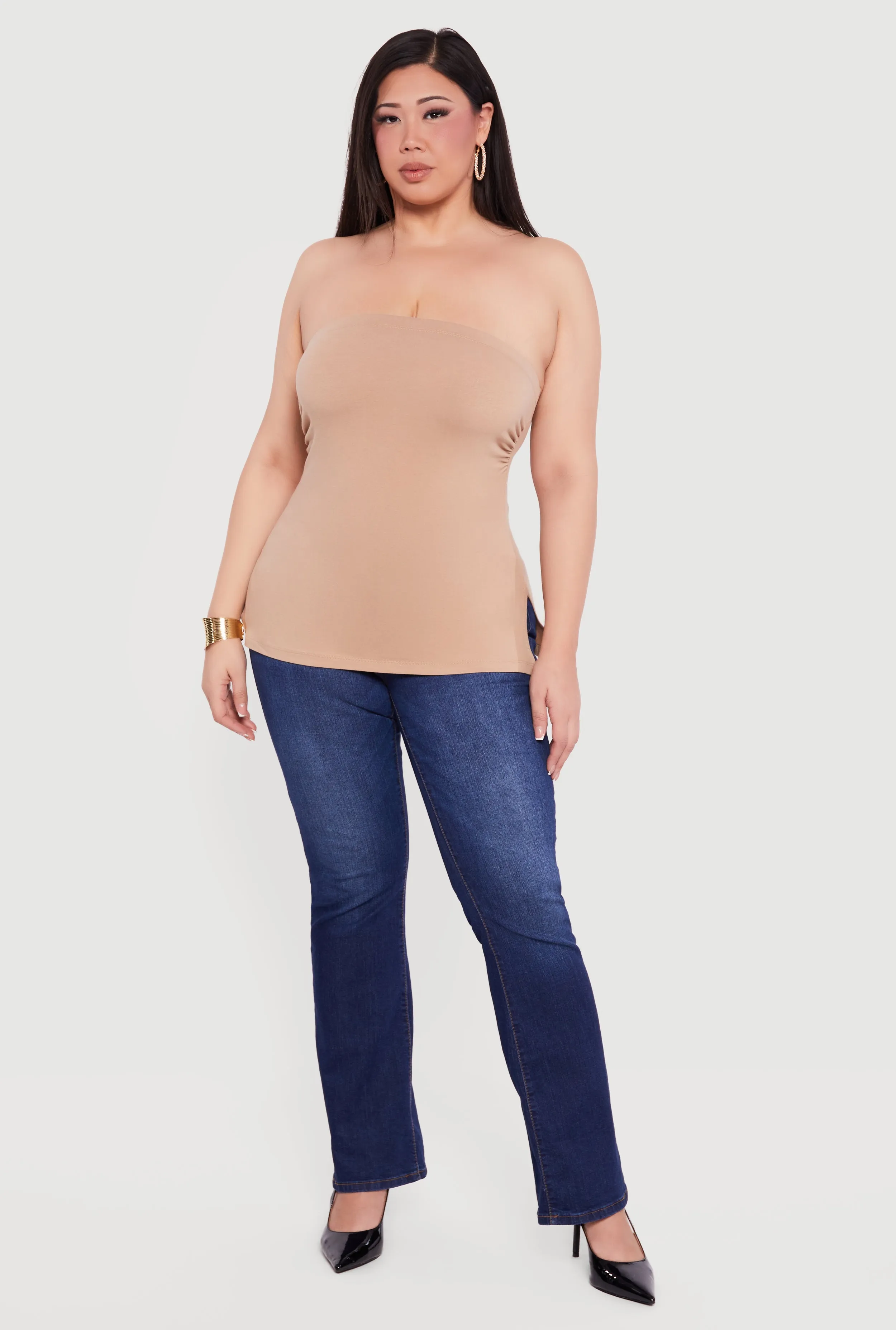 Plus Size Solid Side Slit Tube Top sold by Rainbow
