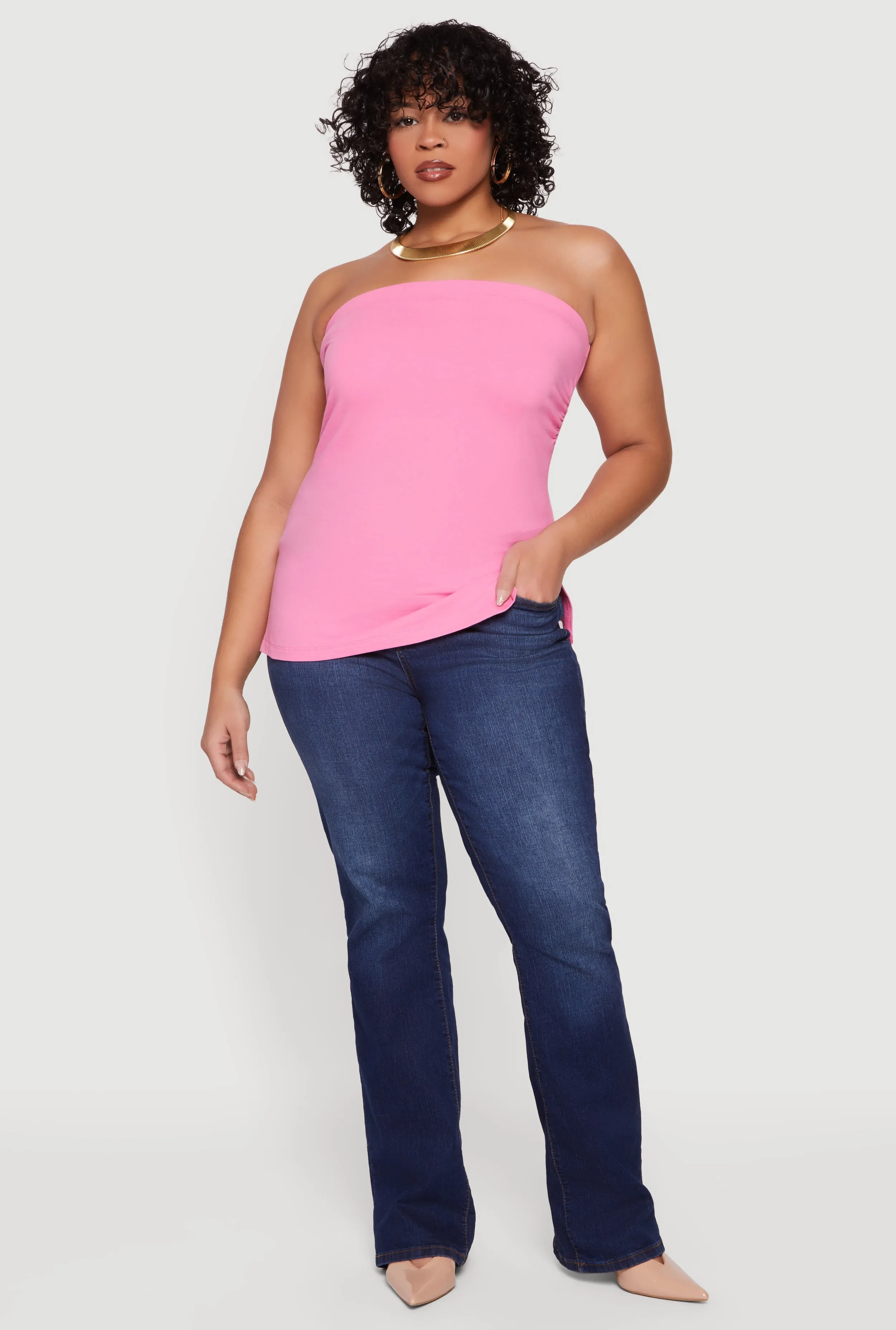 Plus Size Solid Side Slit Tube Top sold by Rainbow