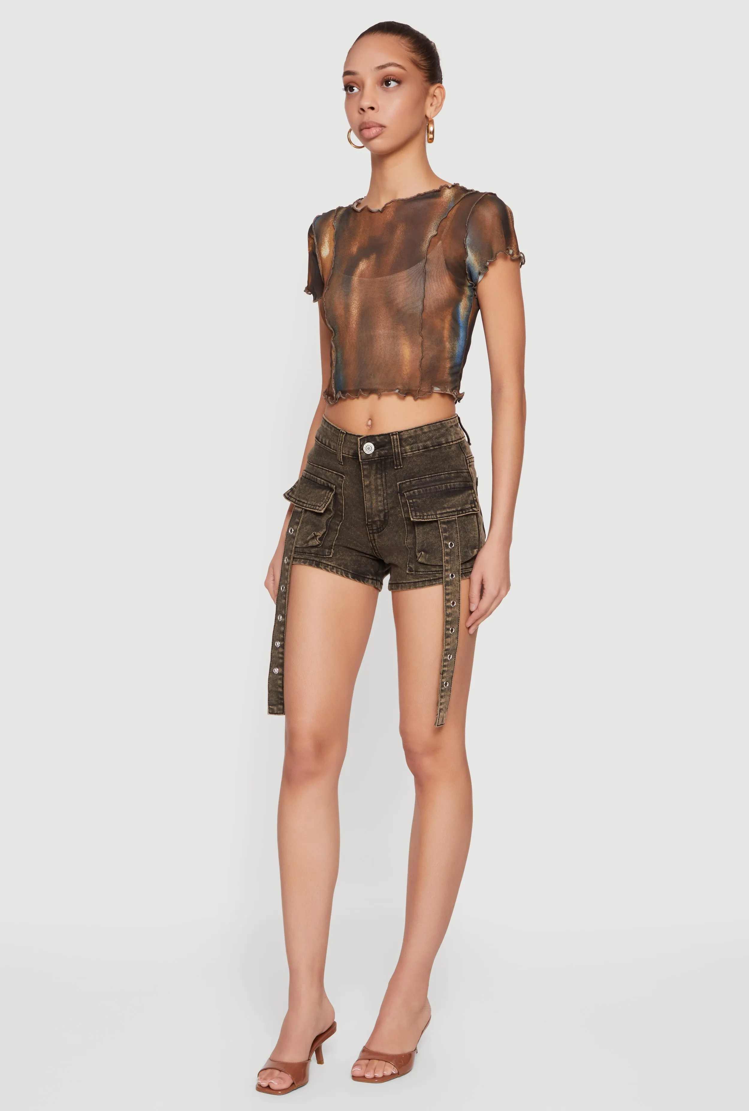 Patterned Mesh Lettuce Edge Crop Top sold by Rainbow product image thumbnail 3