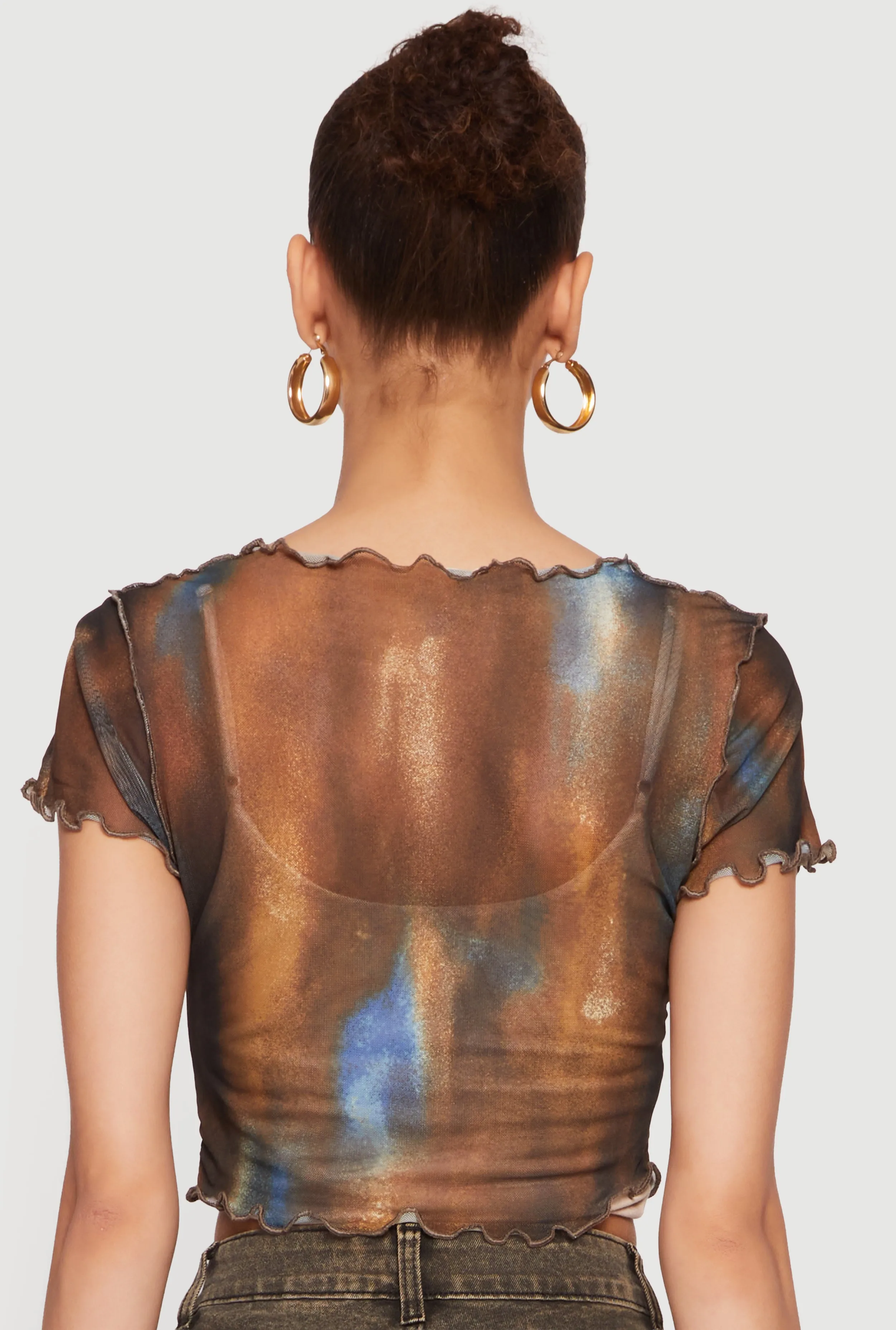 Patterned Mesh Lettuce Edge Crop Top sold by Rainbow product image thumbnail 5