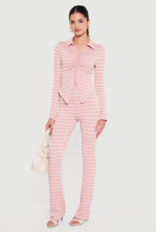 High Waisted Ribbed Knit Striped Pants made by Rainbow