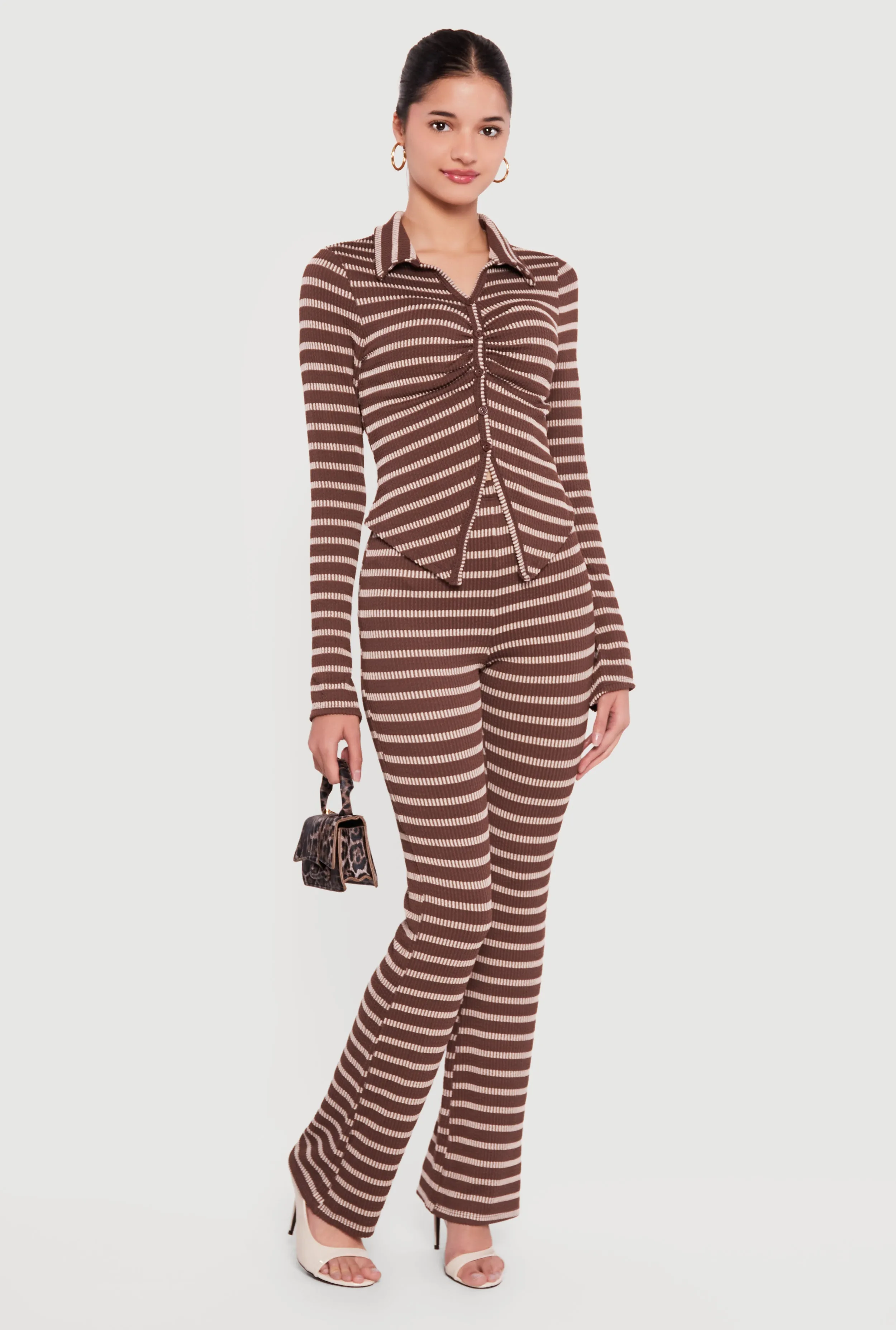 High Waisted Ribbed Knit Striped Pants sold by Rainbow