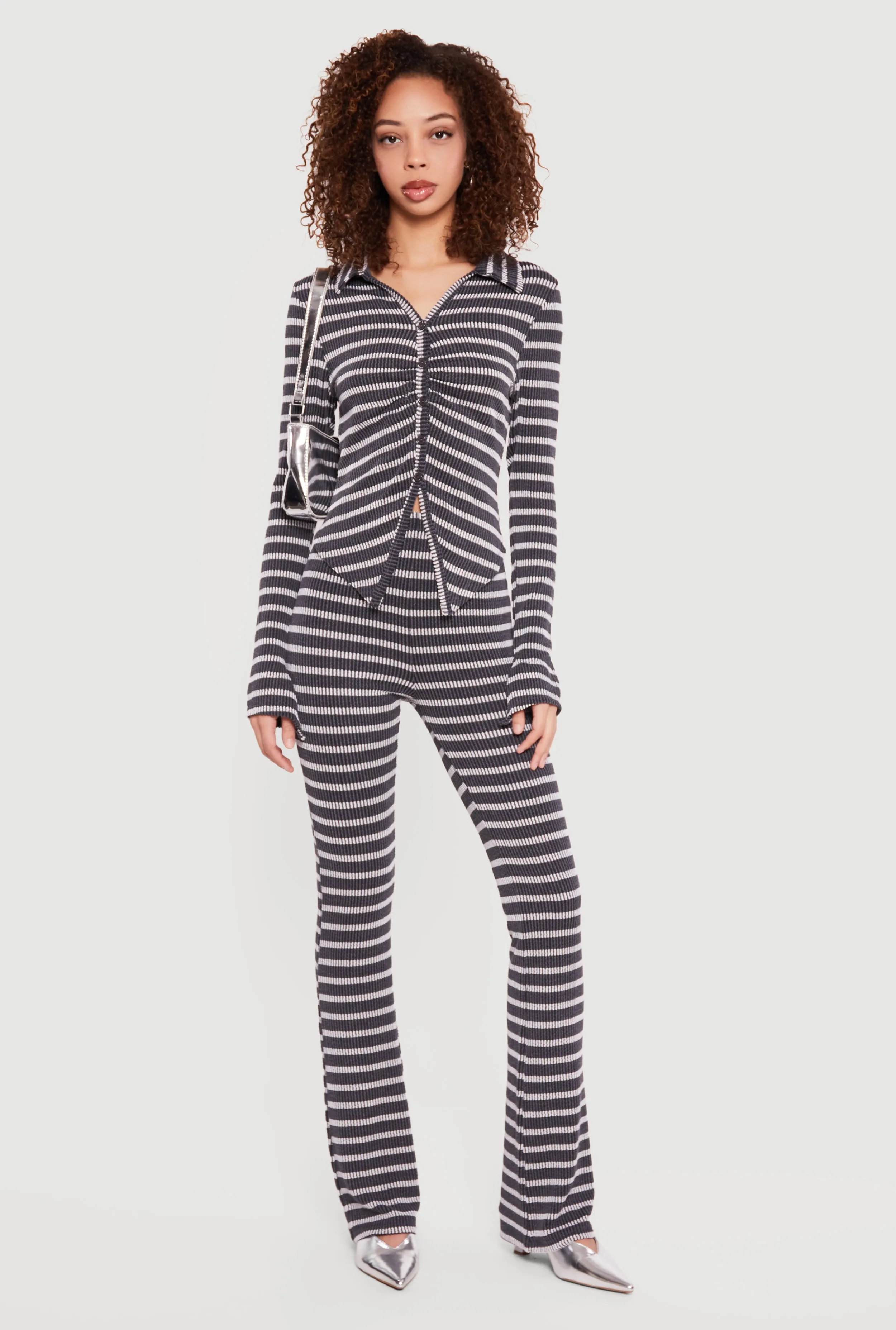 High Waisted Ribbed Knit Striped Pants sold by Rainbow