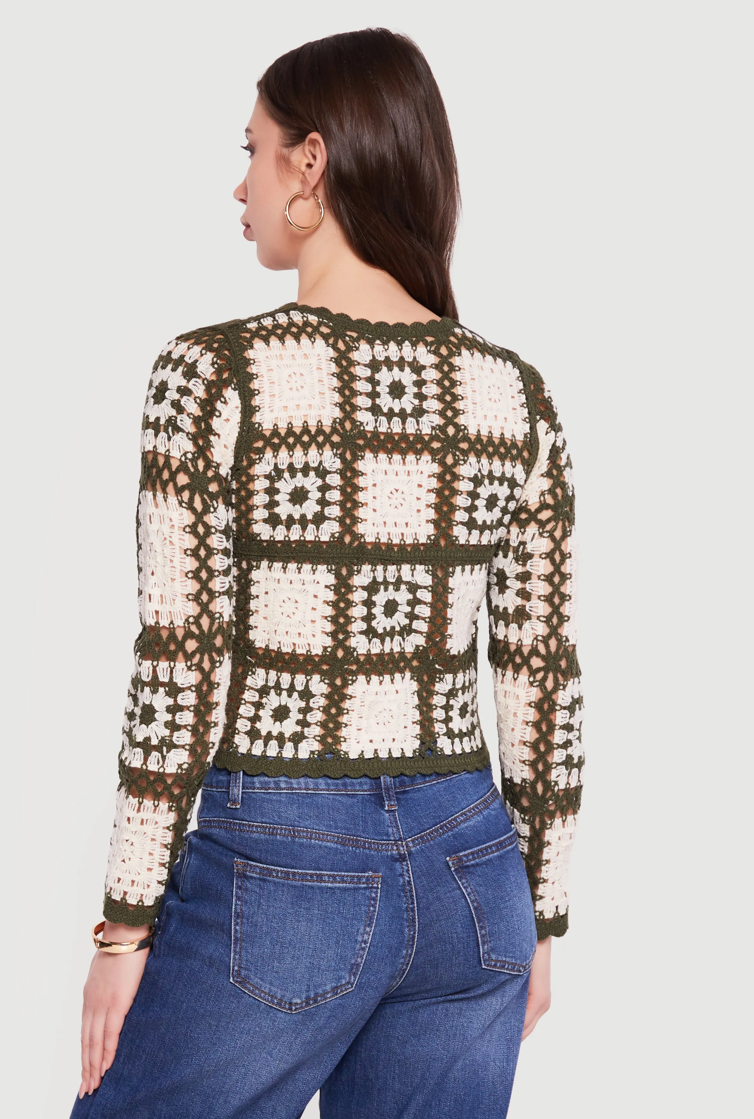 Geometric Crochet Cropped Long Sleeve Sweater sold by Rainbow product image thumbnail 5