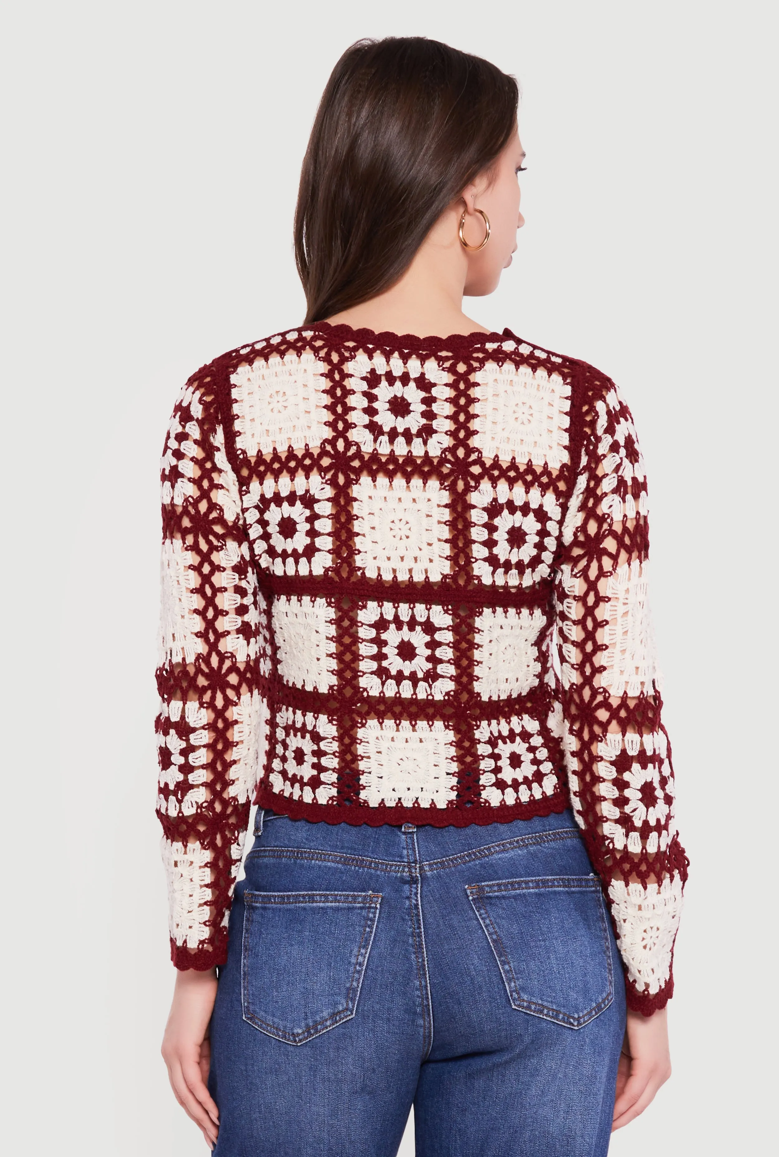 Geometric Crochet Cropped Long Sleeve Sweater sold by Rainbow product image thumbnail 5