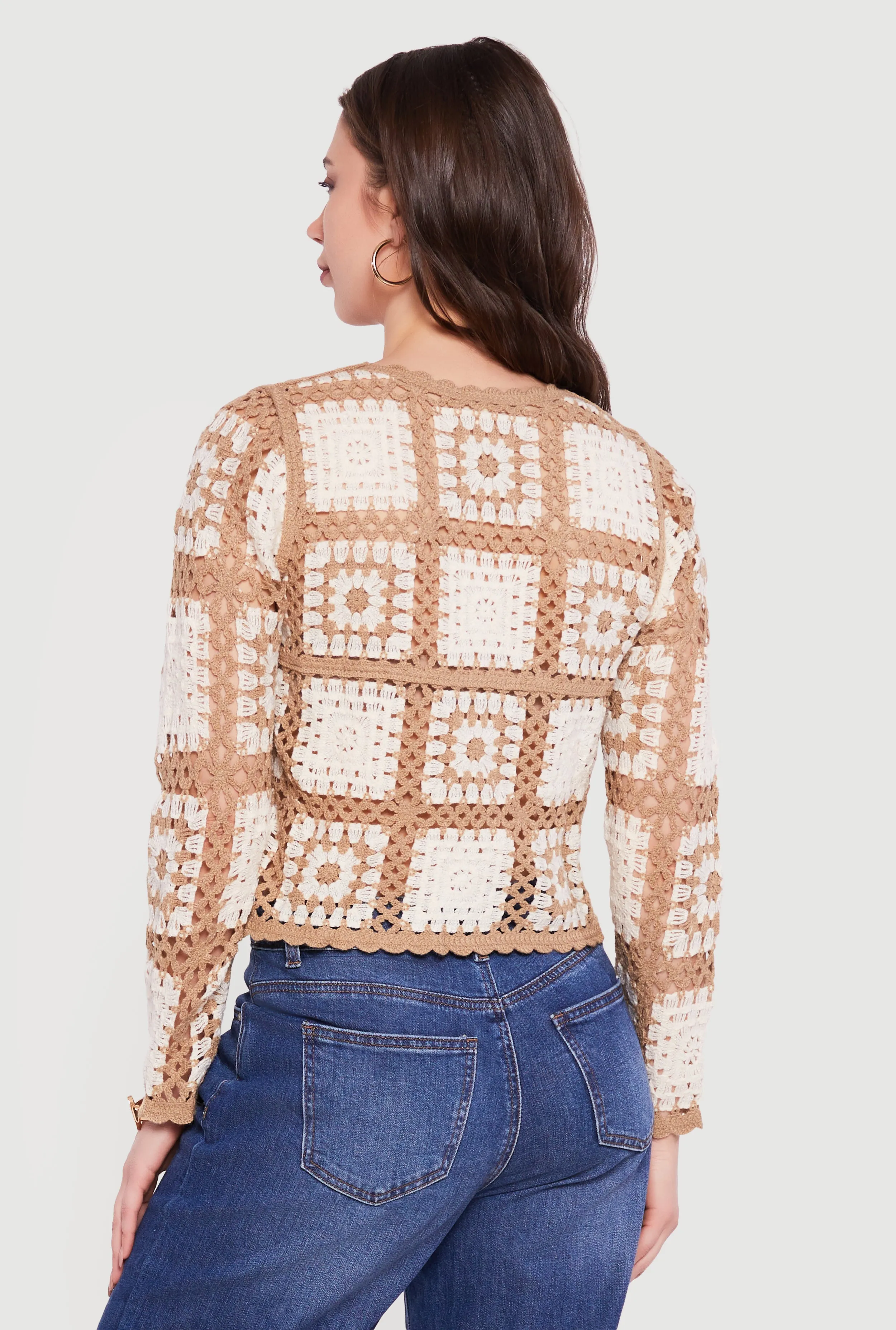 Geometric Crochet Cropped Long Sleeve Sweater sold by Rainbow product image thumbnail 5