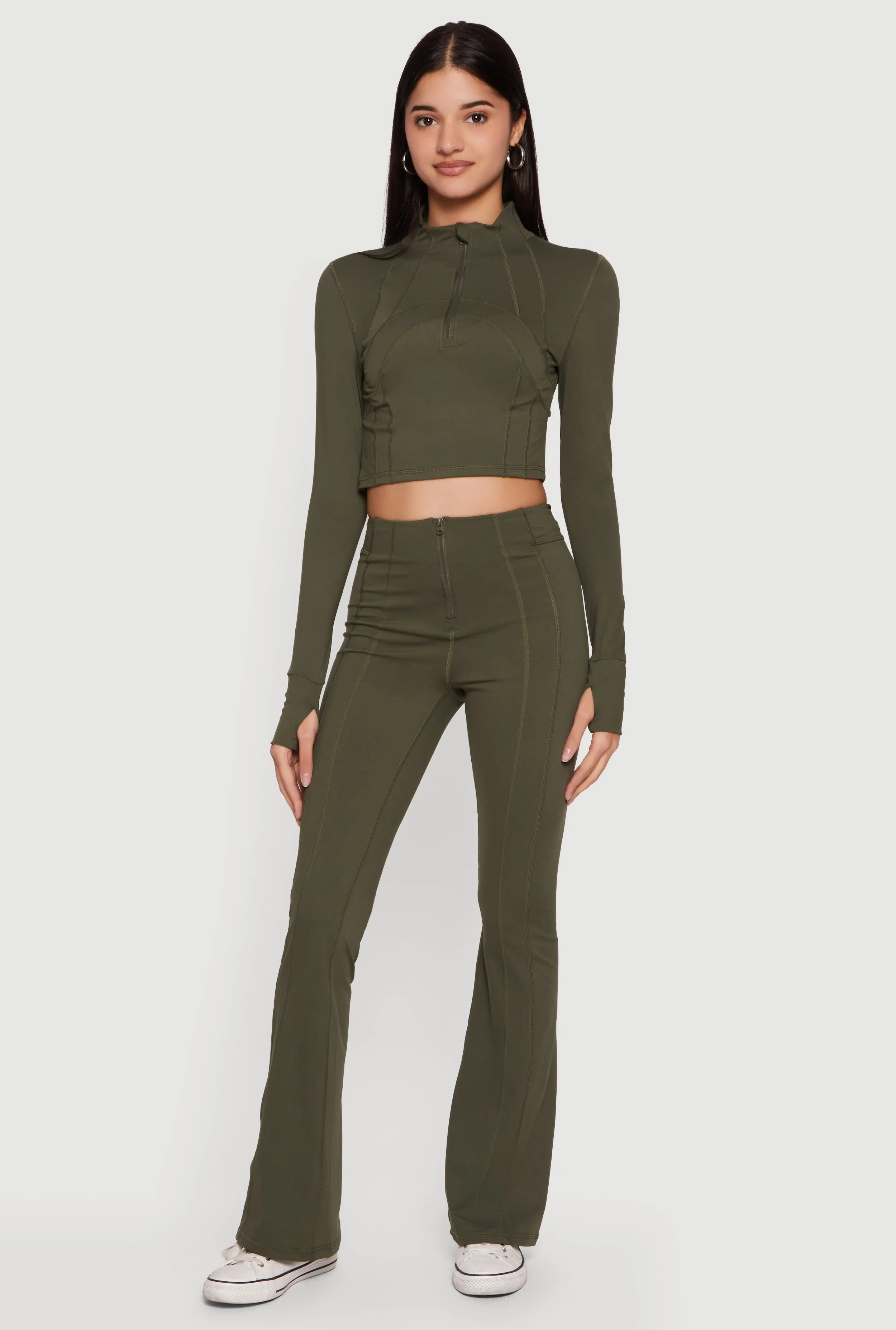 Zip Front Flare Leg Active Pants sold by Rainbow