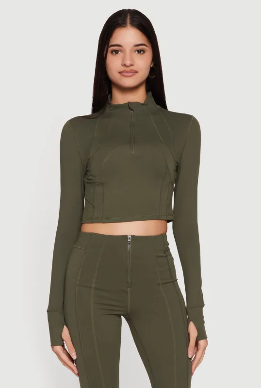 Long Sleeve Mock Neck Half Zip Crop Top sold by Rainbow