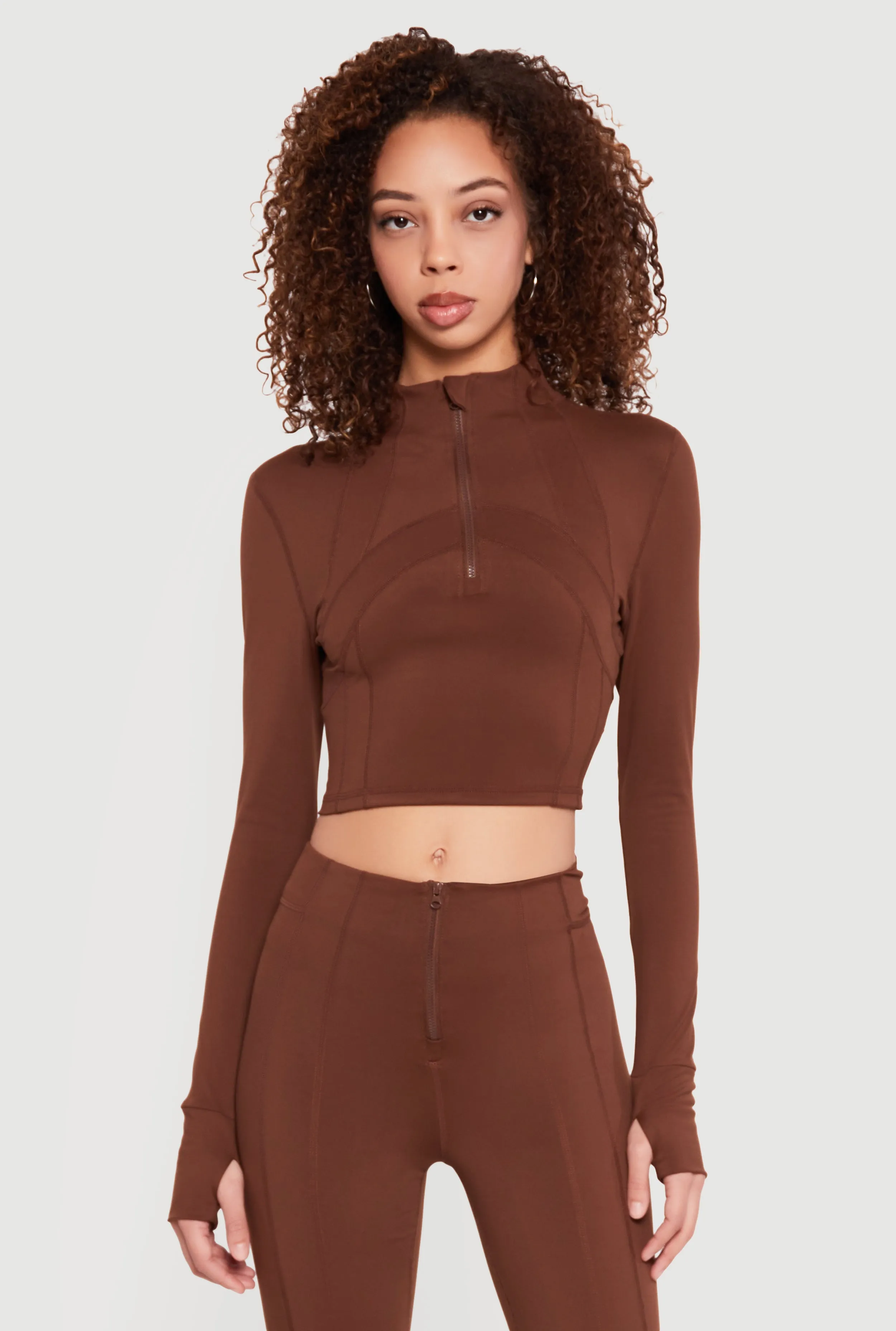 Long Sleeve Mock Neck Half Zip Crop Top sold by Rainbow product image thumbnail 2