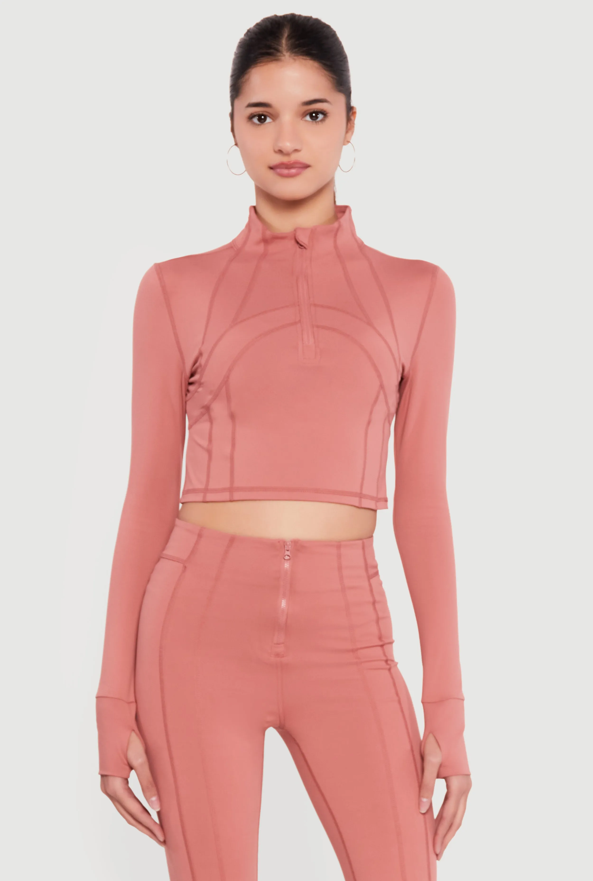 Long Sleeve Mock Neck Half Zip Crop Top sold by Rainbow product image thumbnail 3