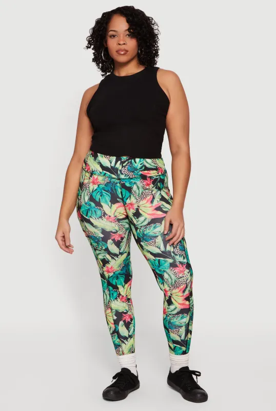 Plus Size Patterned Leggings with Cell Phone Pockets sold by Rainbow