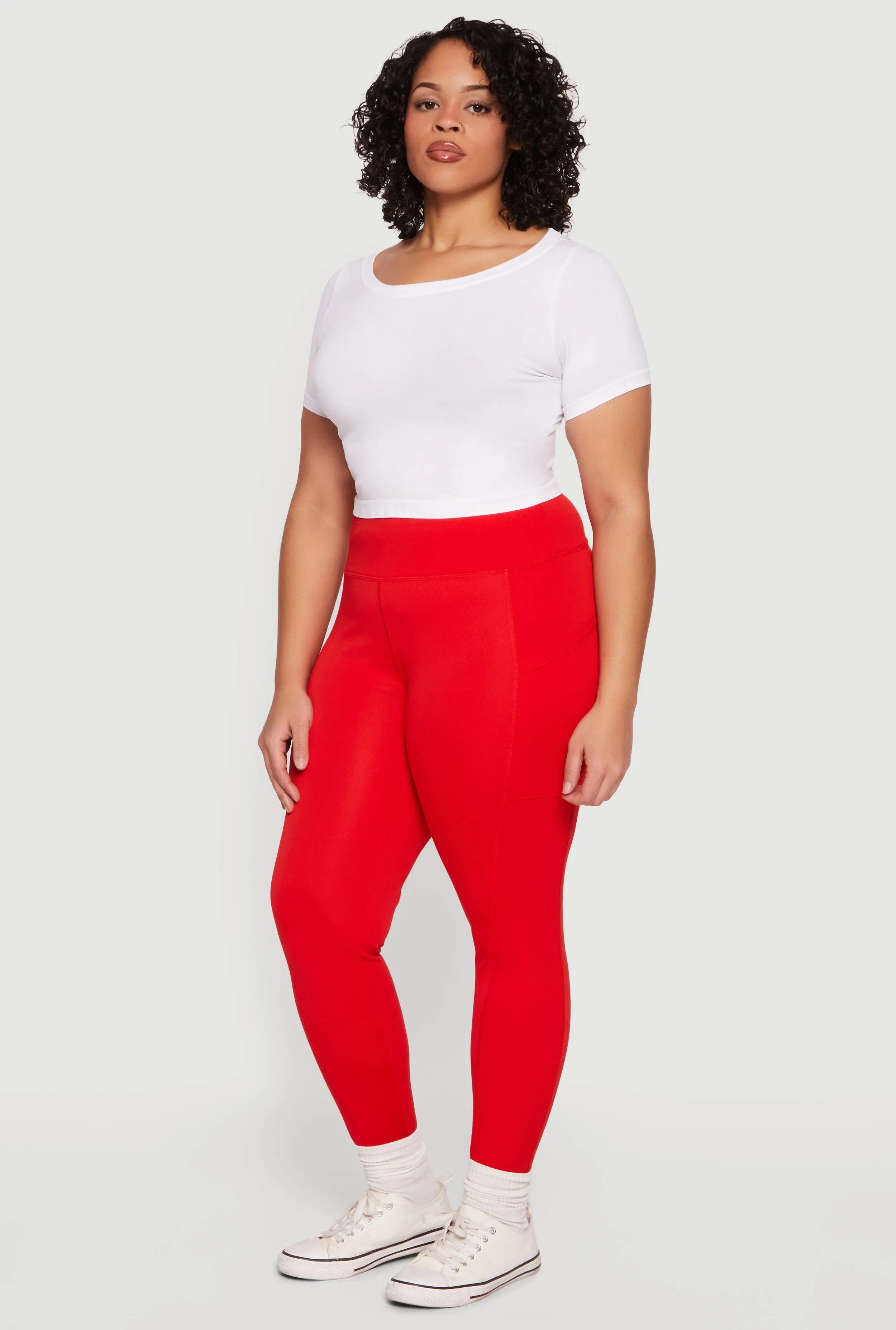 Plus Size Solid High Waisted Leggings with Cell Phone Pockets sold by Rainbow product image thumbnail 2