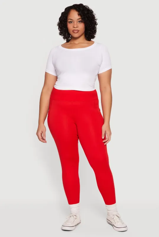 Plus Size Solid High Waisted Leggings with Cell Phone Pockets sold by Rainbow