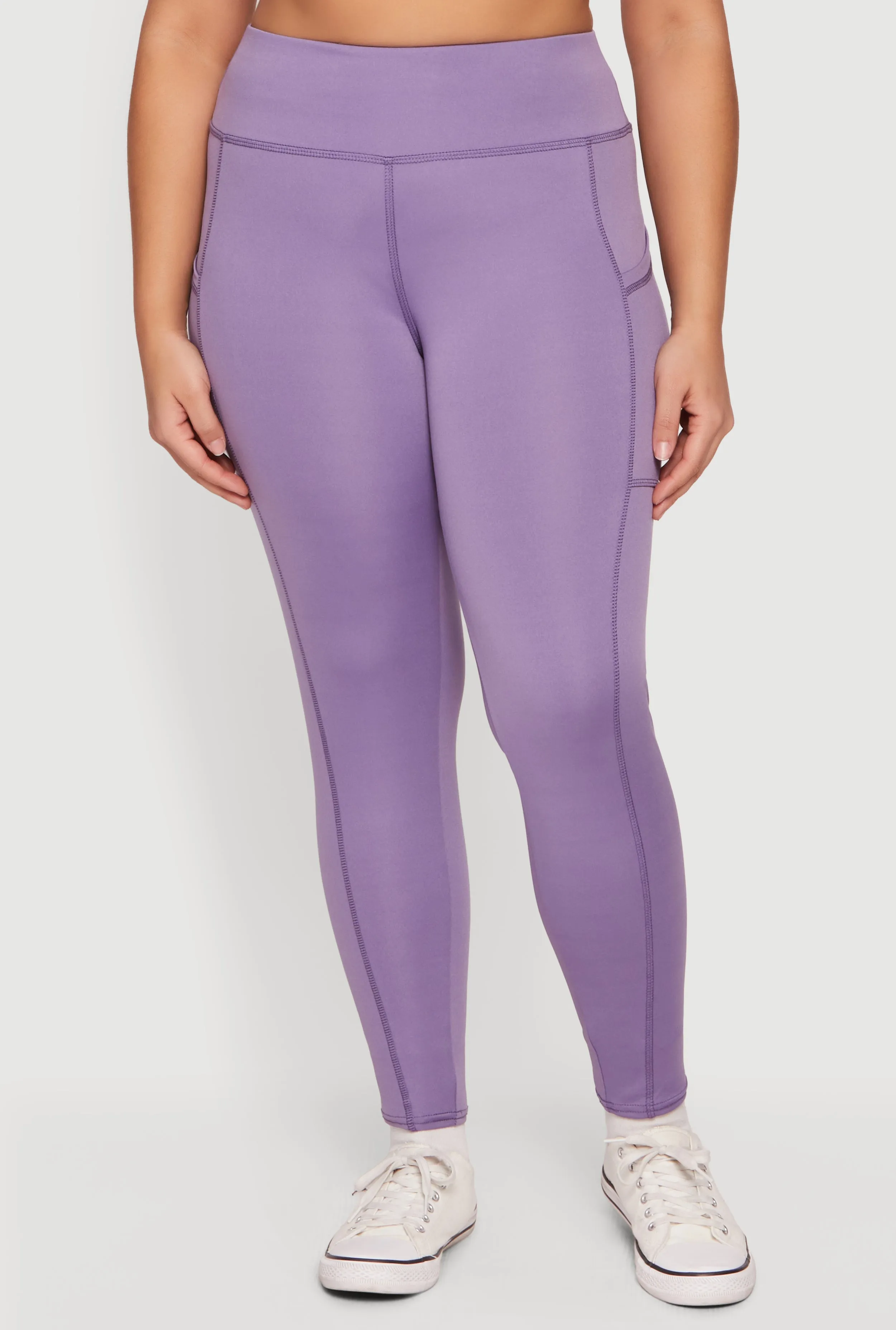 Plus Size Solid High Waisted Leggings with Cell Phone Pockets sold by Rainbow product image thumbnail 3