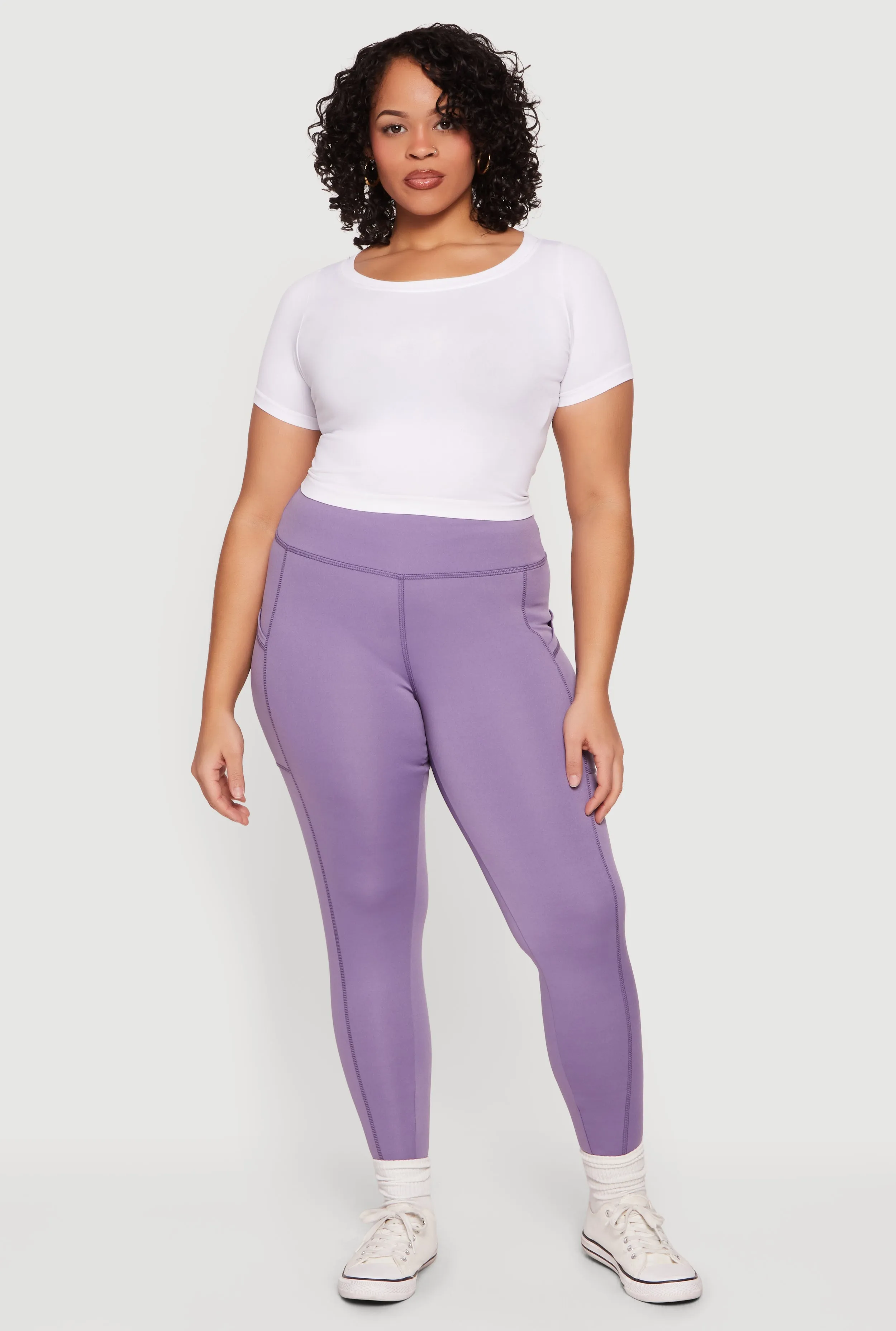 Plus Size Solid High Waisted Leggings with Cell Phone Pockets sold by Rainbow