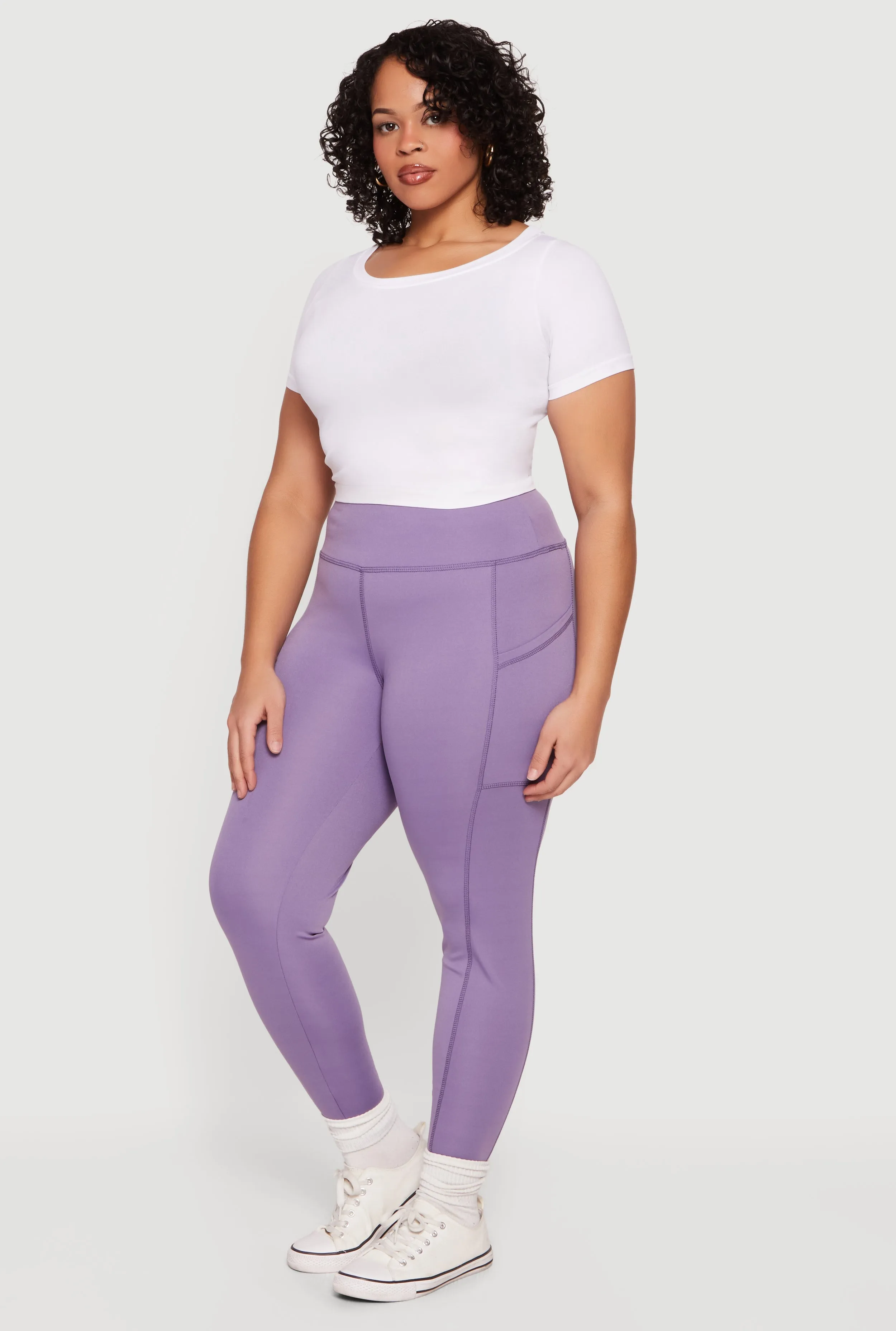 Plus Size Solid High Waisted Leggings with Cell Phone Pockets sold by Rainbow product image thumbnail 2