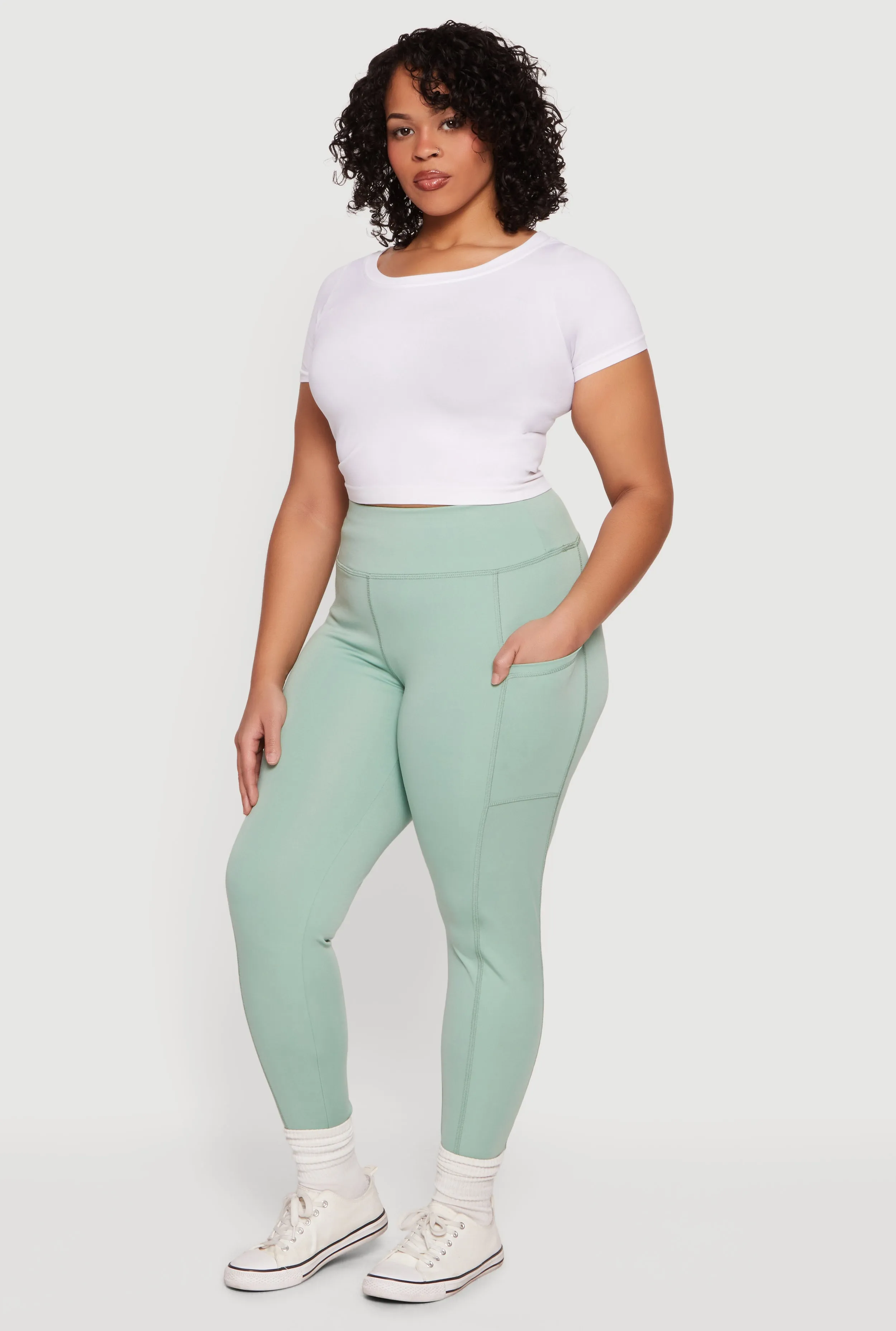 Plus Size Solid High Waisted Leggings with Cell Phone Pockets sold by Rainbow product image thumbnail 2