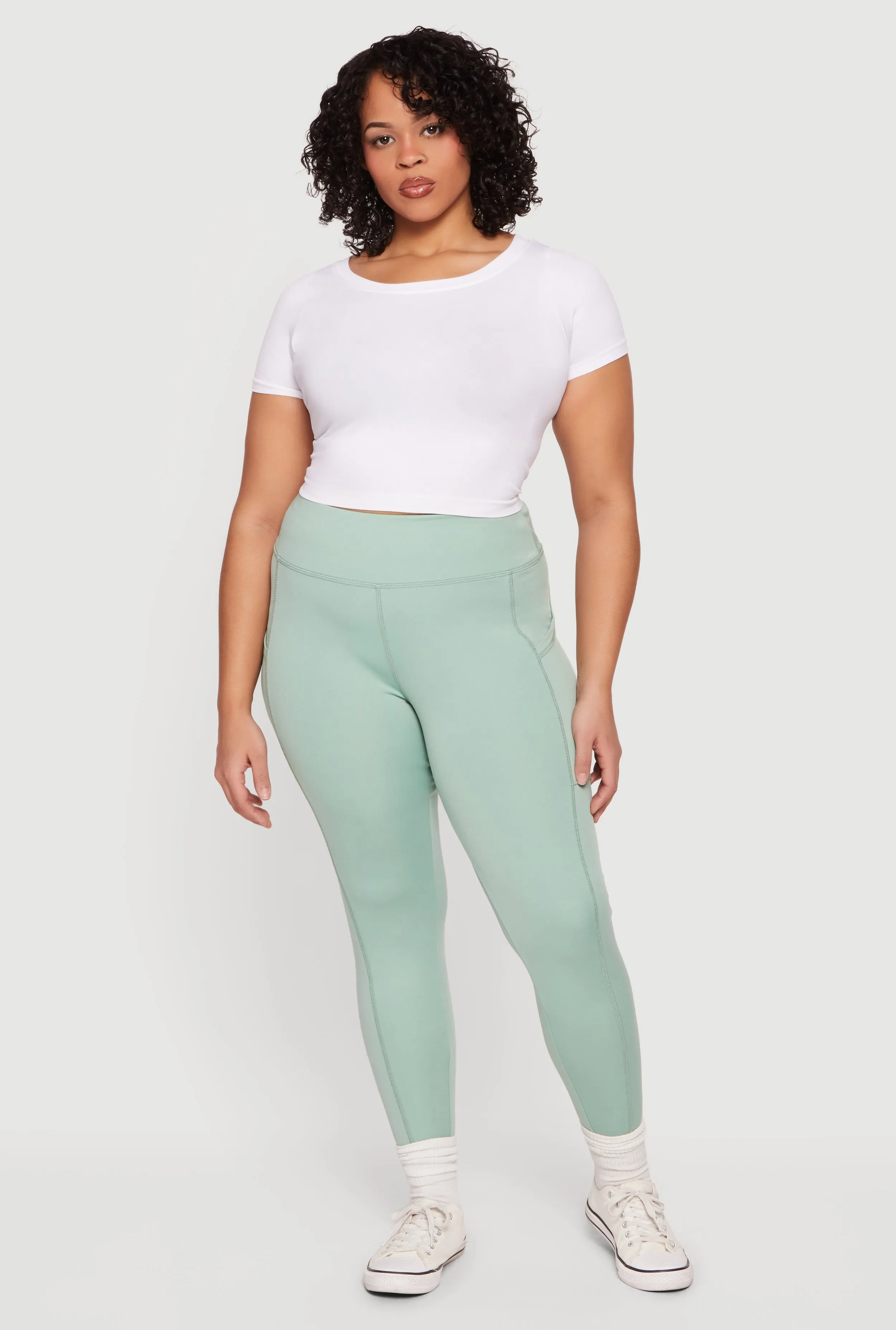 Plus Size Solid High Waisted Leggings with Cell Phone Pockets sold by Rainbow