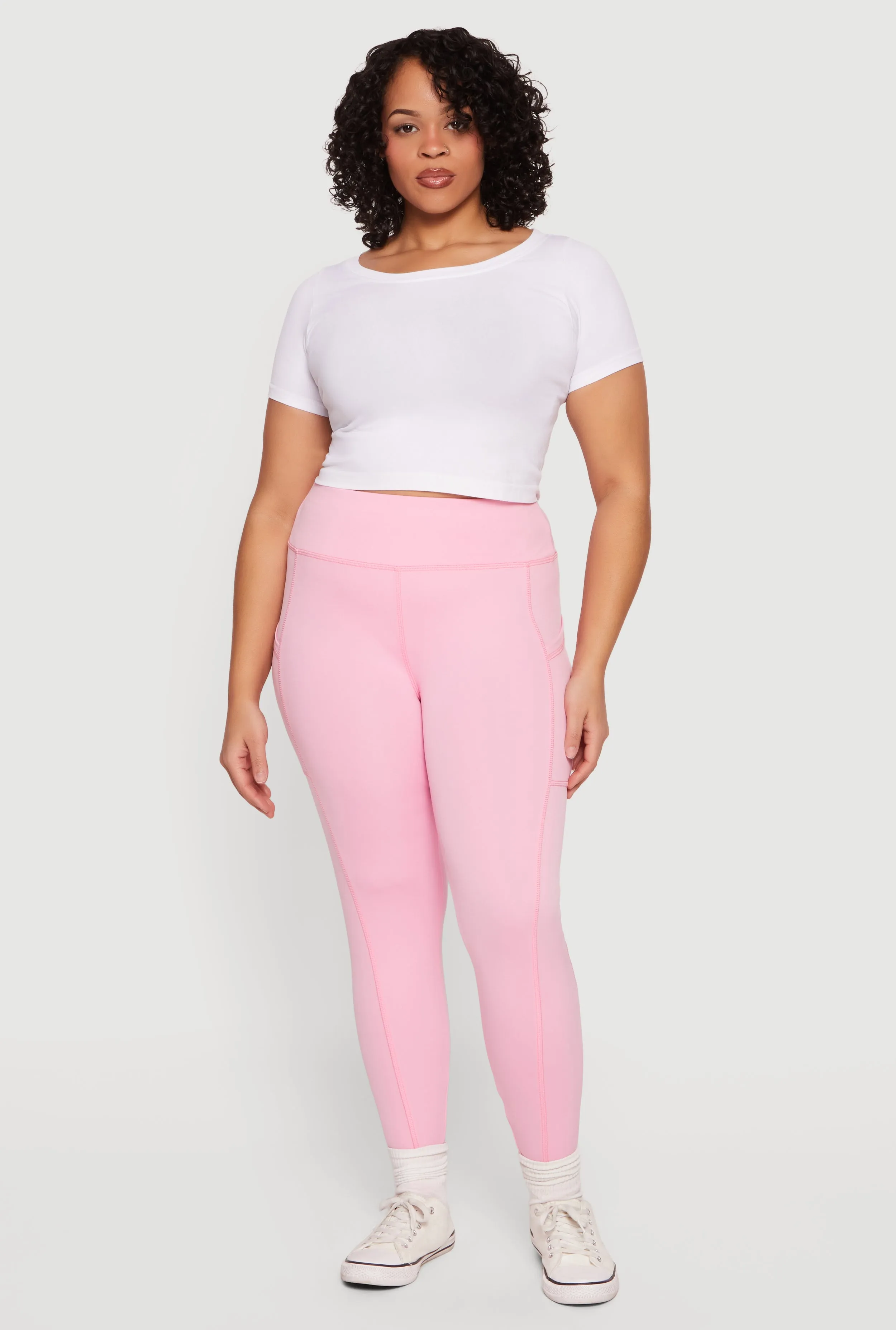Plus Size Solid High Waisted Leggings with Cell Phone Pockets sold by Rainbow product image thumbnail 3