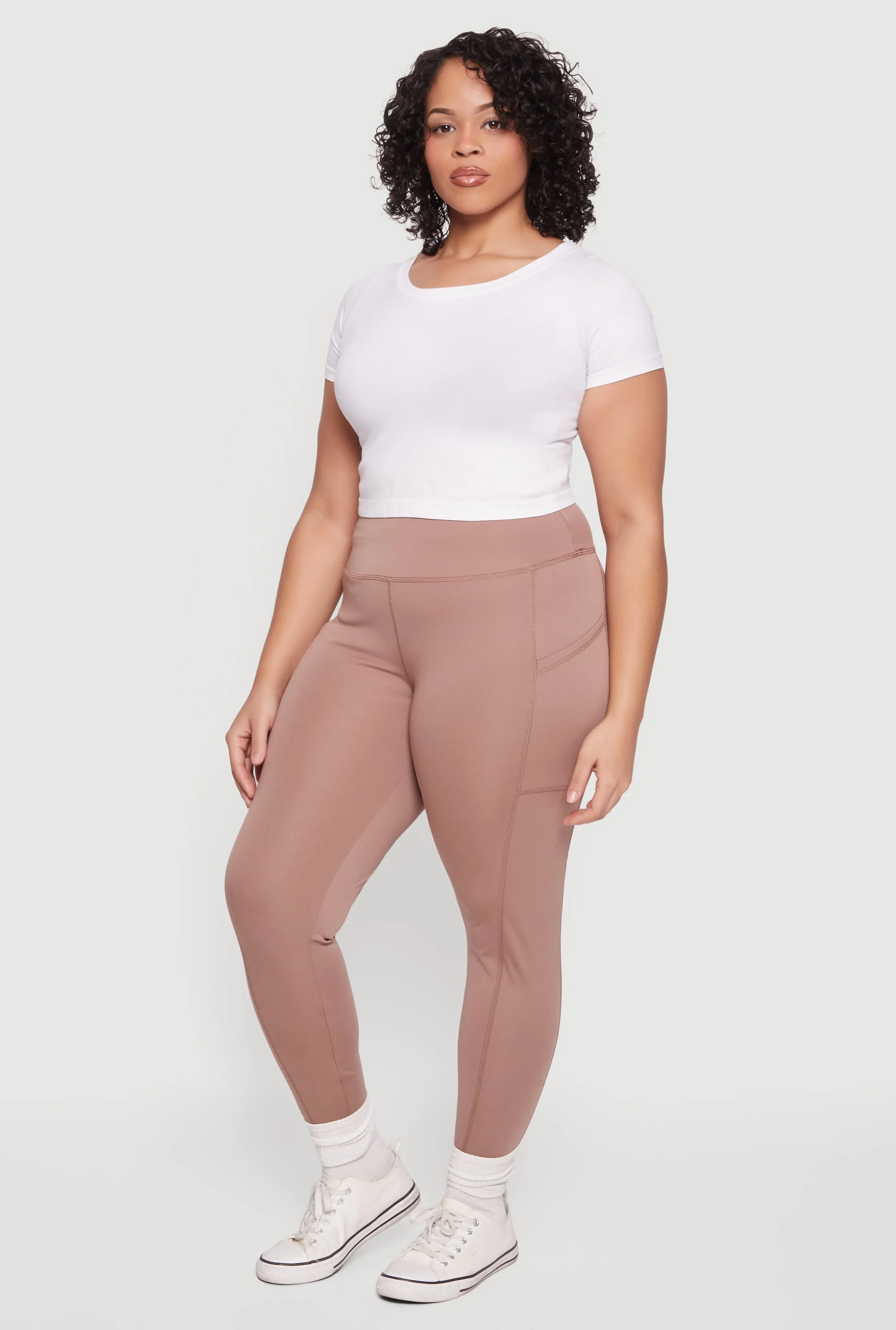 Plus Size Solid High Waisted Leggings with Cell Phone Pockets sold by Rainbow product image thumbnail 2
