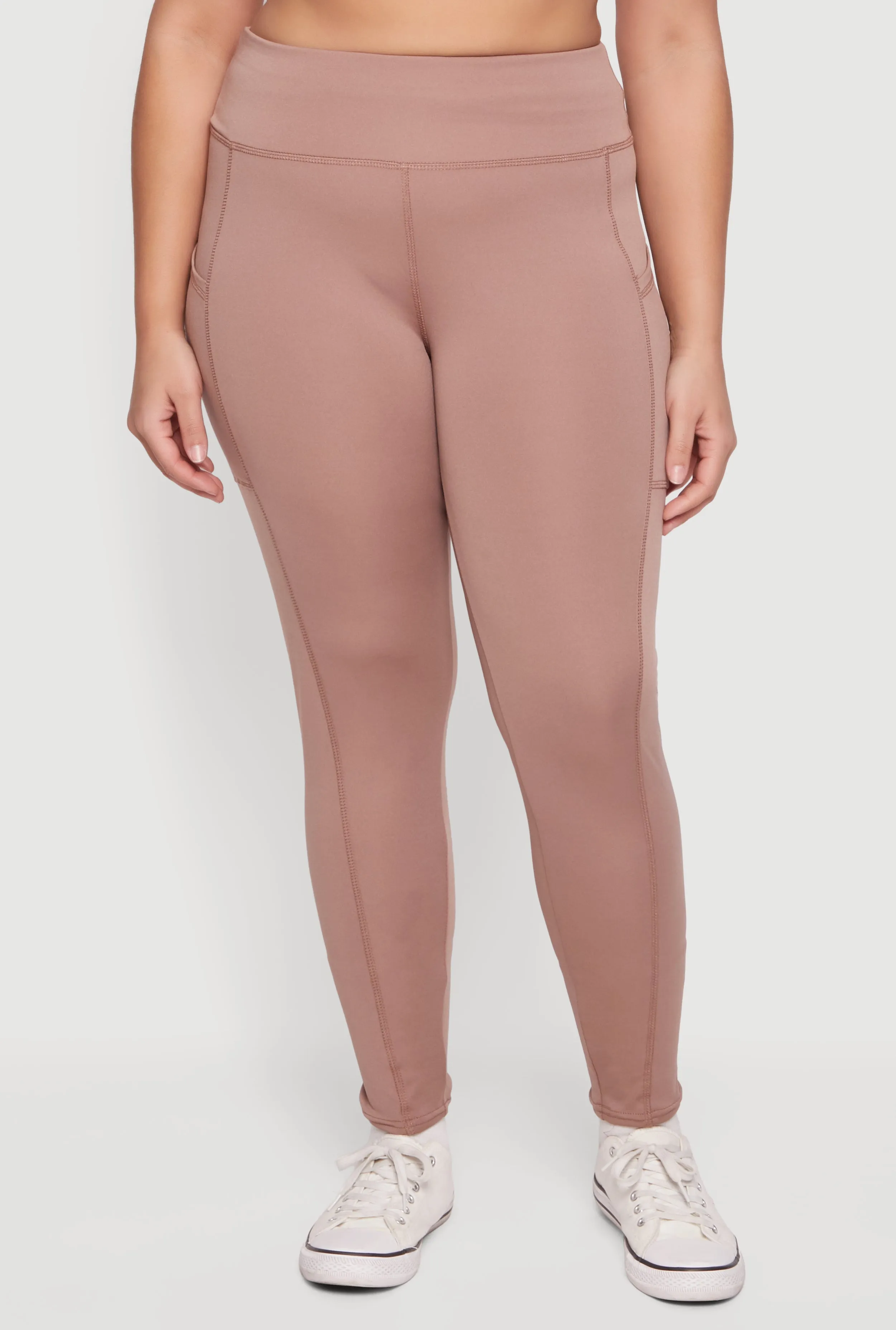 Plus Size Solid High Waisted Leggings with Cell Phone Pockets sold by Rainbow product image thumbnail 3