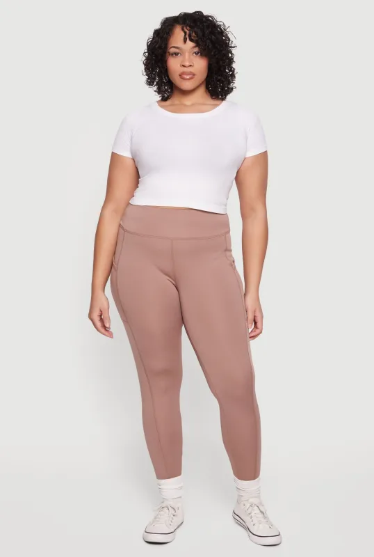 Plus Size Solid High Waisted Leggings with Cell Phone Pockets sold by Rainbow