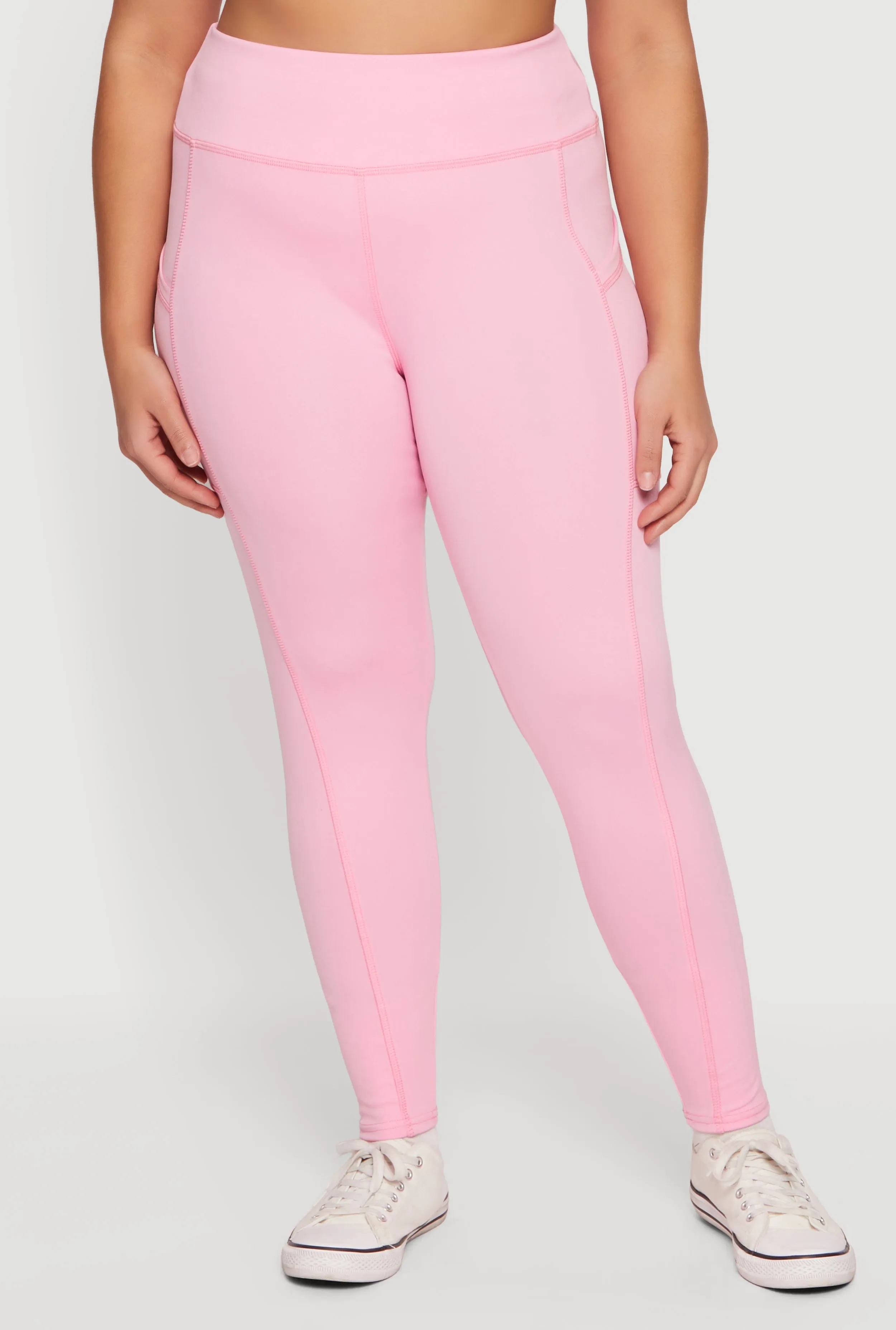 Plus Size Solid High Waisted Leggings with Cell Phone Pockets sold by Rainbow product image thumbnail 3