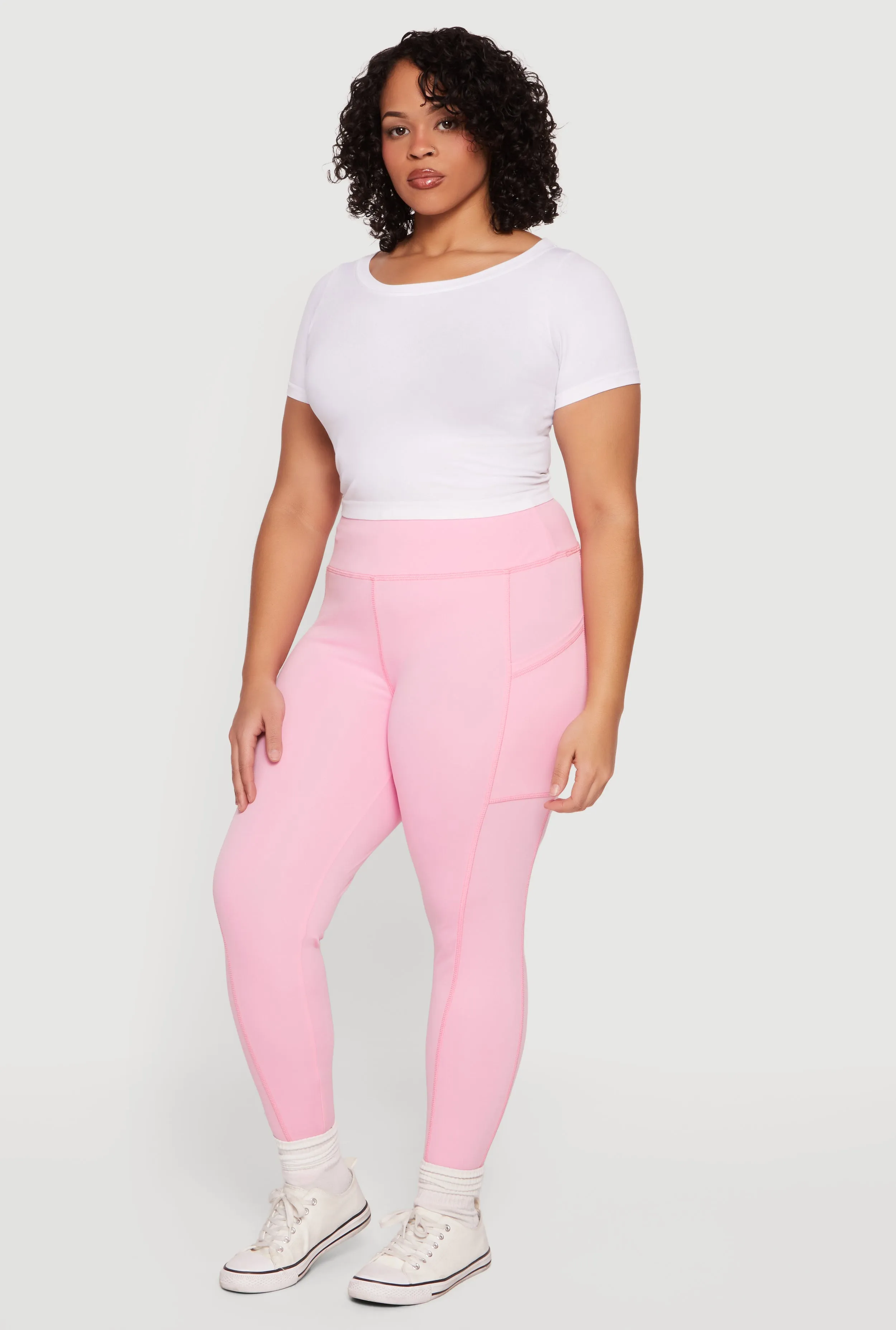 Plus Size Solid High Waisted Leggings with Cell Phone Pockets sold by Rainbow product image thumbnail 2