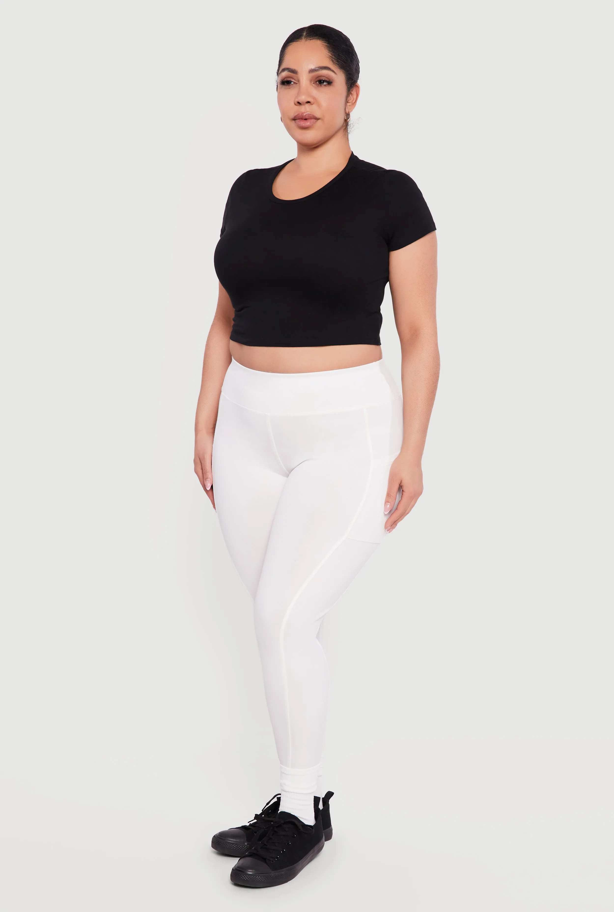 Plus Size Solid High Waisted Leggings with Cell Phone Pockets sold by Rainbow product image thumbnail 2