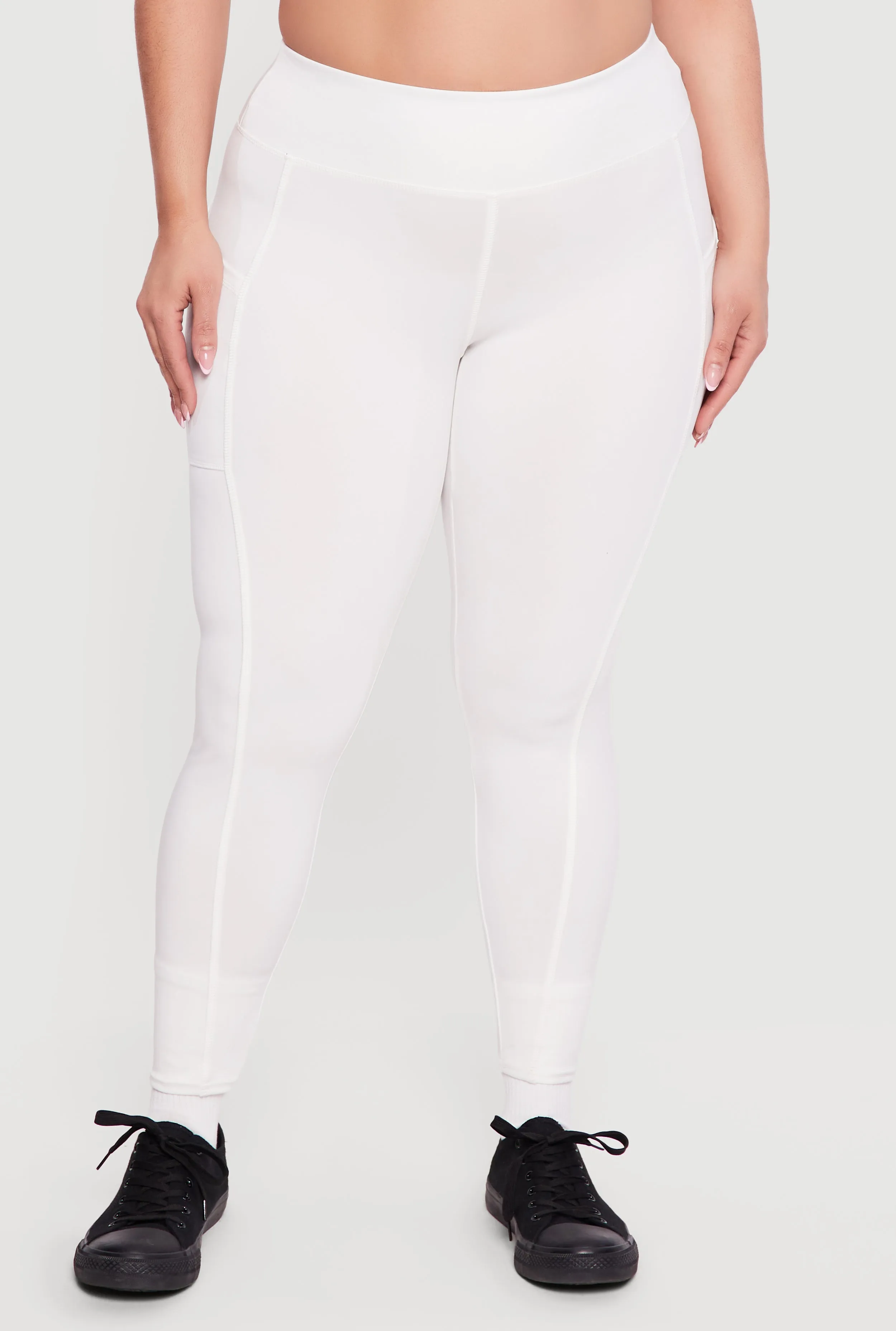 Plus Size Solid High Waisted Leggings with Cell Phone Pockets sold by Rainbow product image thumbnail 3