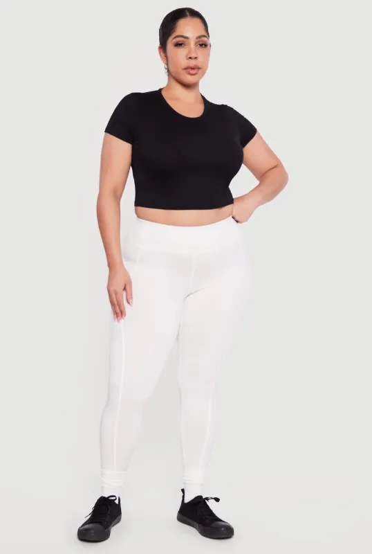 Plus Size Solid High Waisted Leggings with Cell Phone Pockets sold by Rainbow