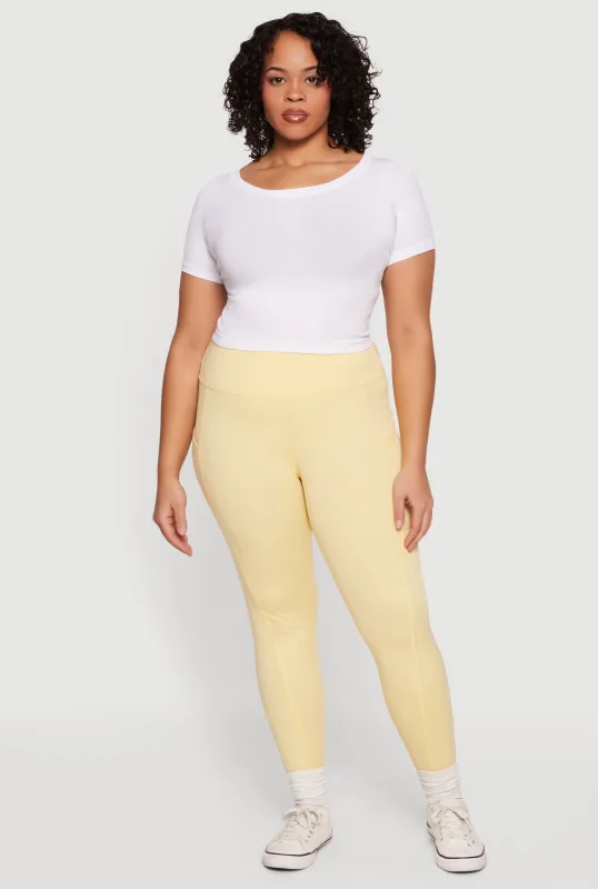 Plus Size Solid High Waisted Leggings with Cell Phone Pockets sold by Rainbow