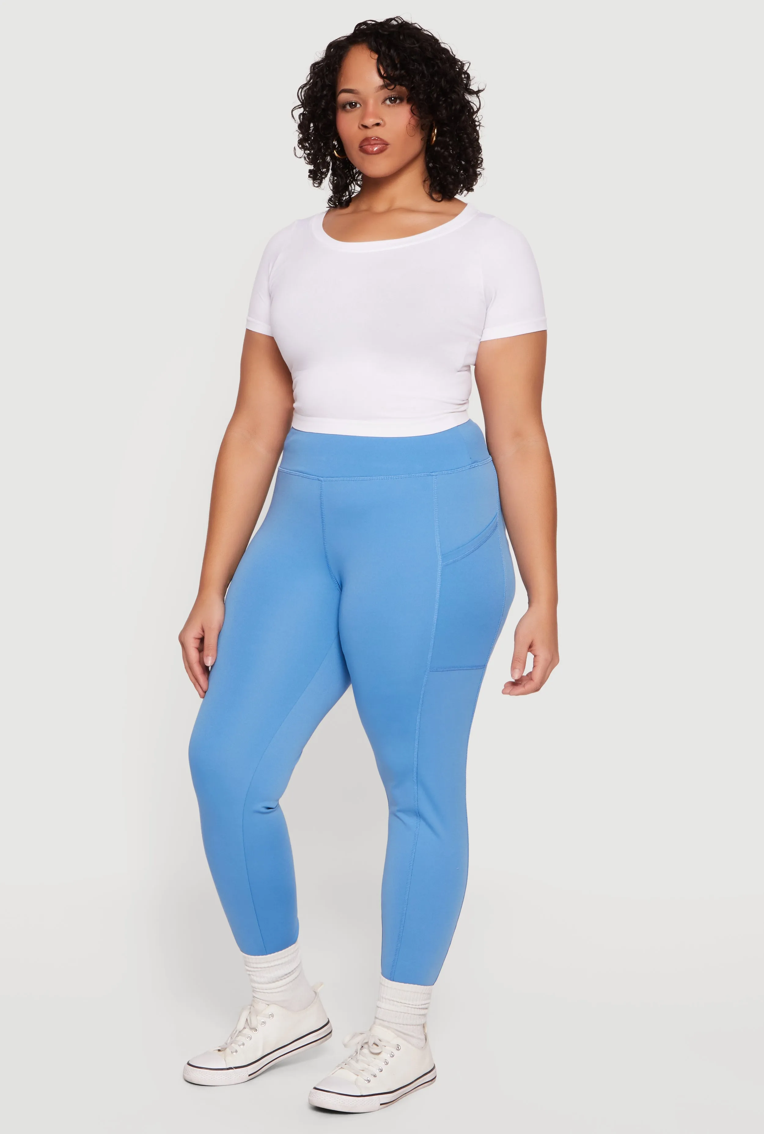 Plus Size Solid High Waisted Leggings with Cell Phone Pockets sold by Rainbow product image thumbnail 2